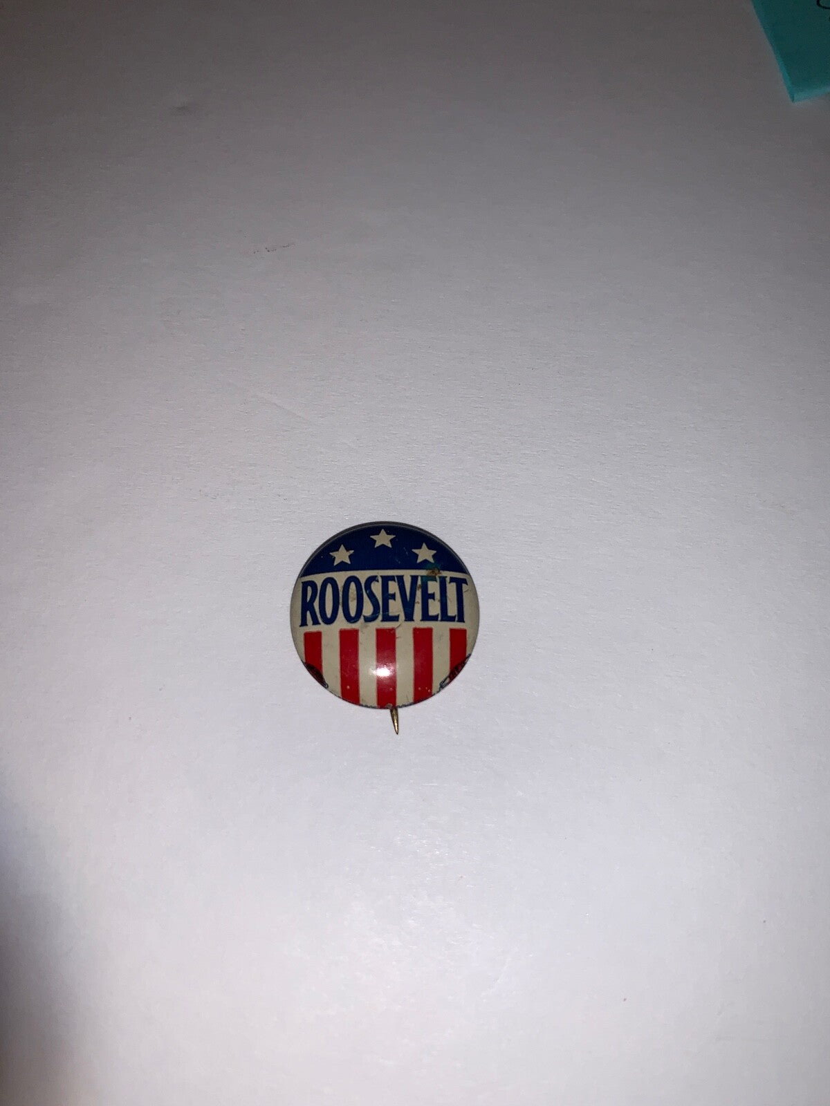 Vintage 1930s-1940s FDR Roosevelt Campaign 13/16" Litho Pinback