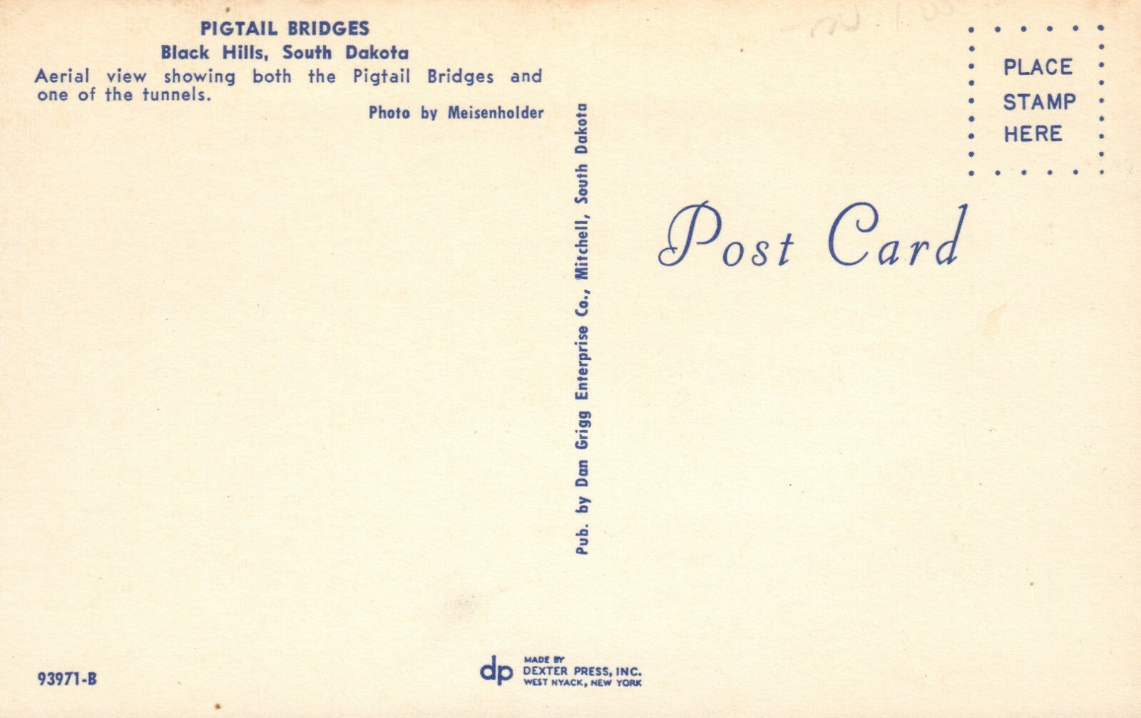 Pigtail Bridges Black Hills Aerial View Tunnels South Dakota SD Postcard