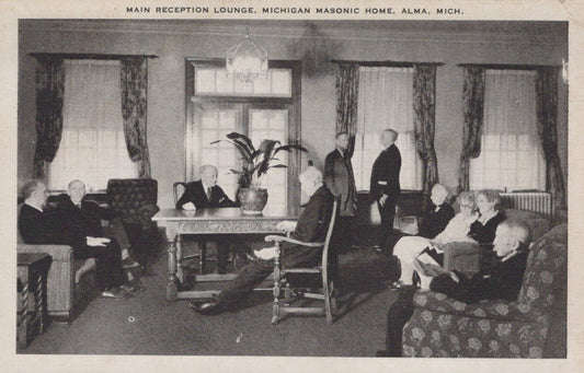 Real Photo Main Reception Lounge Masonic Home Alma MI Michigan M-1970 Postcard