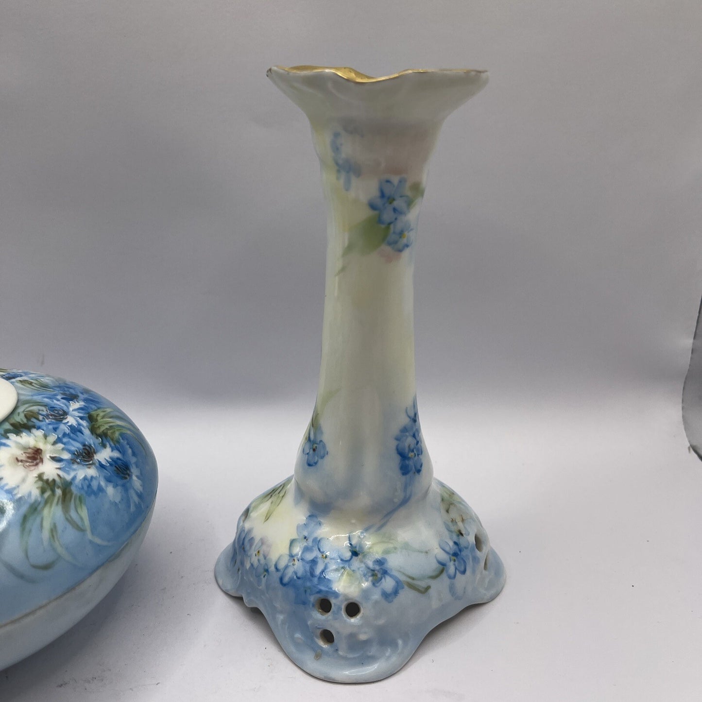 Limoge France  Signed on bottom Trinket or Powder Box & Candle Holder VTG