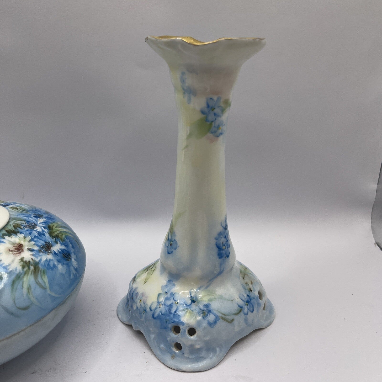 Limoge France  Signed on bottom Trinket or Powder Box & Candle Holder VTG