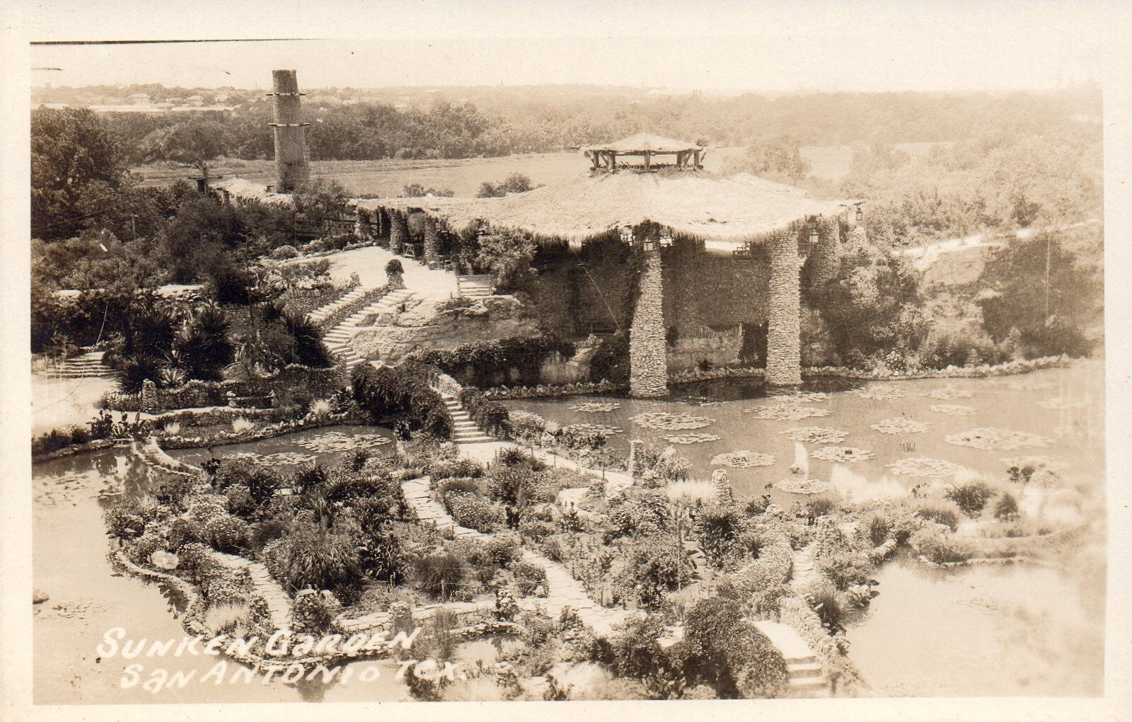 RARE Real Photo Japanese Sunken Garden San Antonio Tex Texas TX Postcard