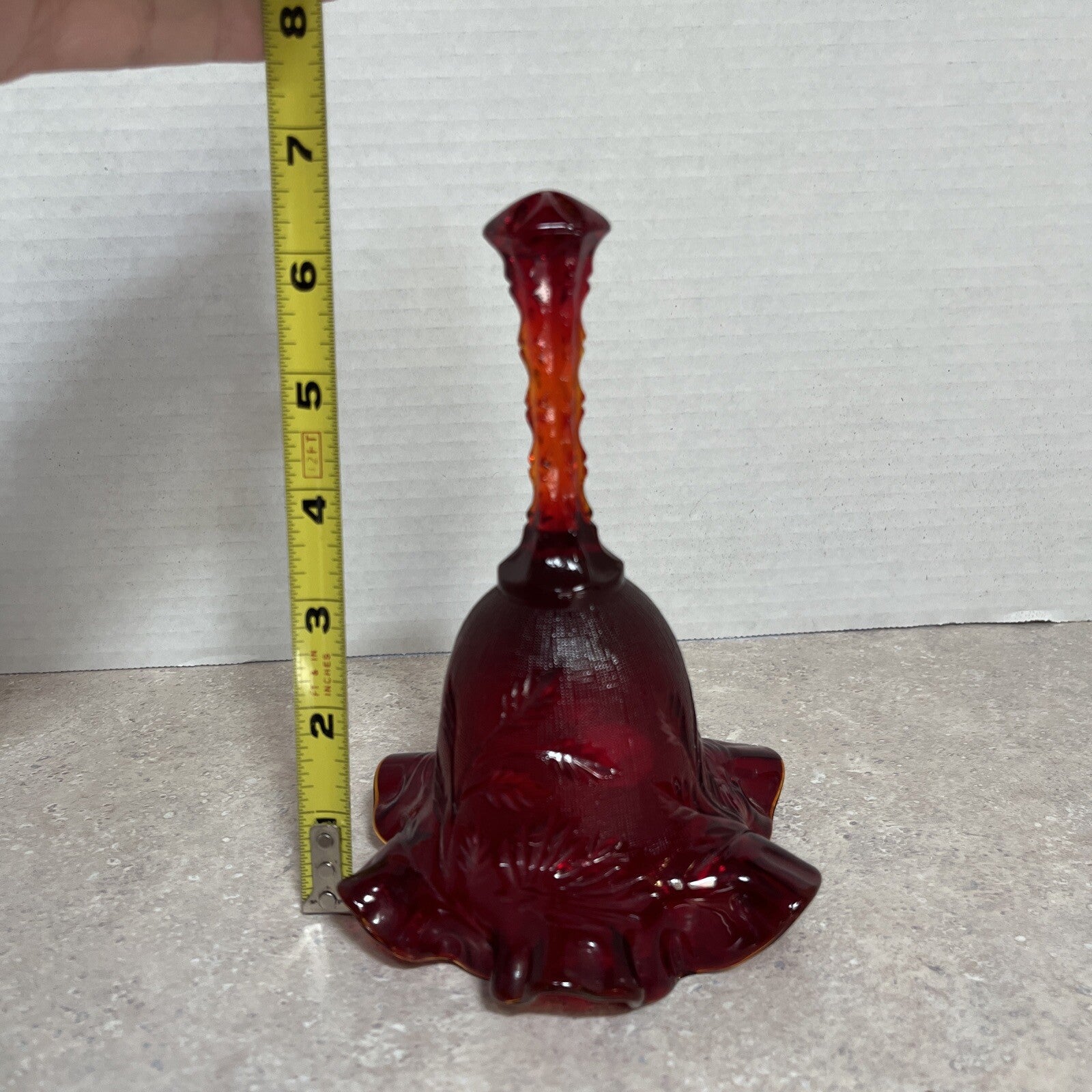 Fenton Amberina Carnival Glass Ruby Red Ruffle Edge Bell 