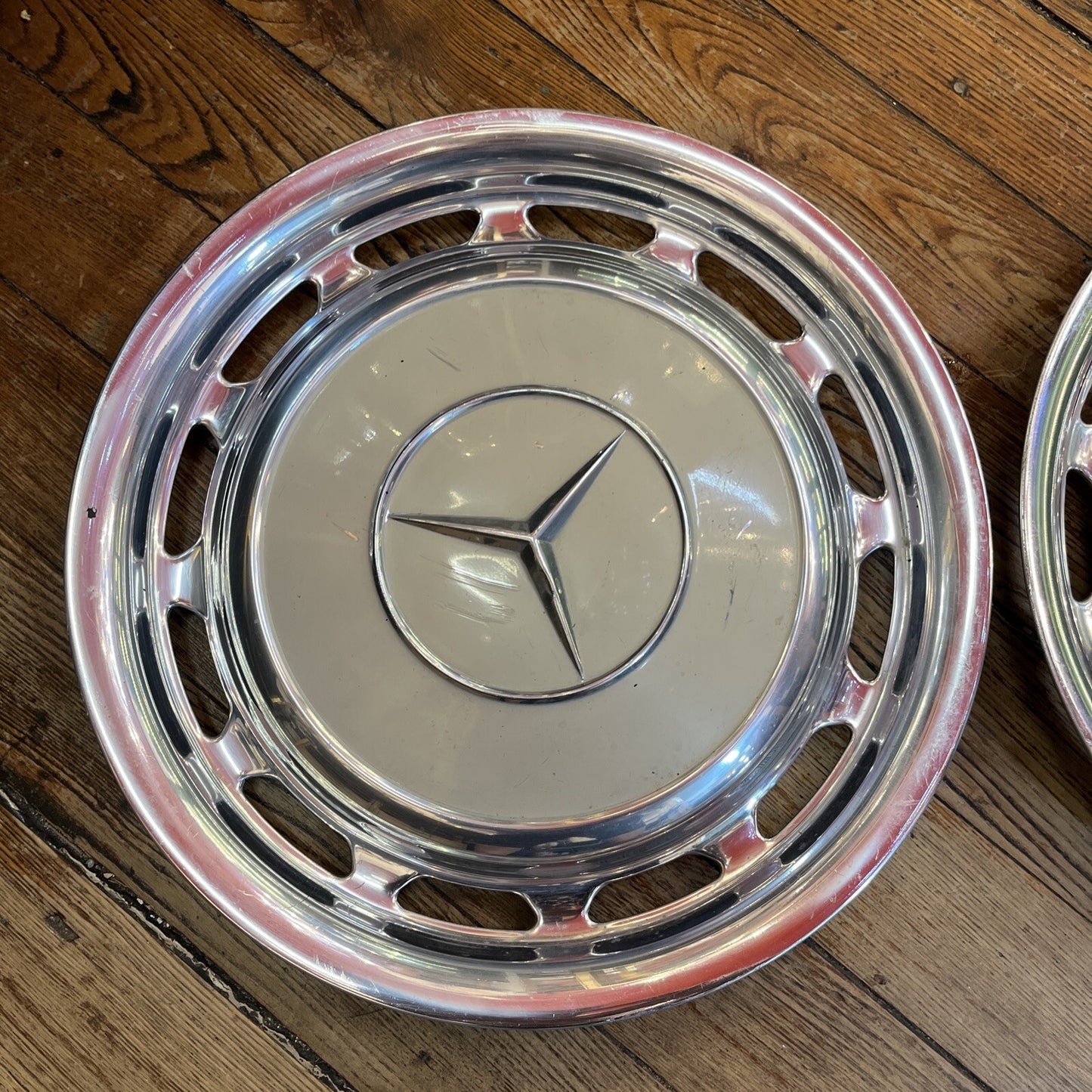 2 Mercedes Benz W108 to W123 Original Vintage Wheel 15" Hub Cap White OEM