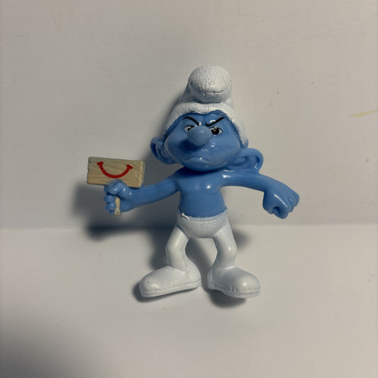 PEYO Smurf Grouchy Holding Smile Sign McDonalds Happy Meal Toy #8