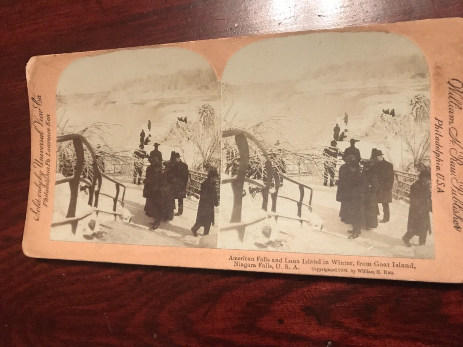 1903 Real photo stereoview American Niagara Falls Luna Goat Island NY New York 
