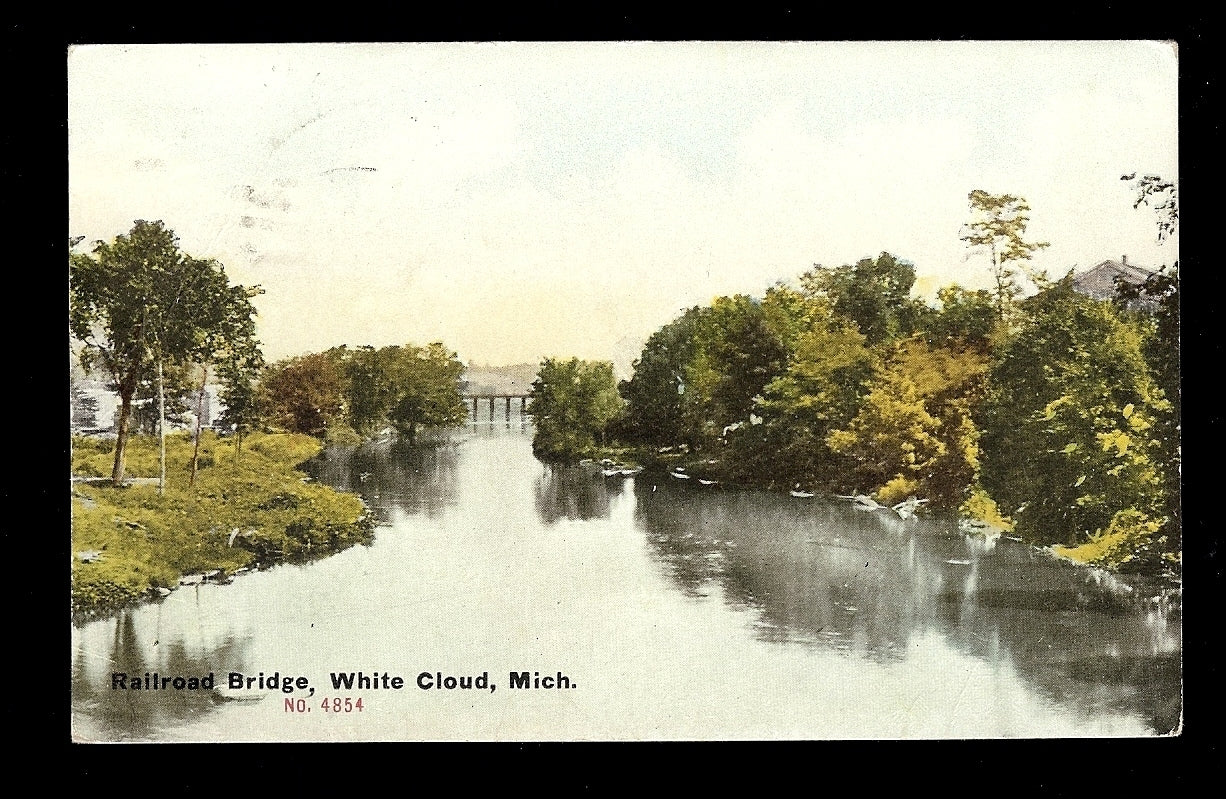 Railroad Bridge White Cloud Michigan MI Postcard
