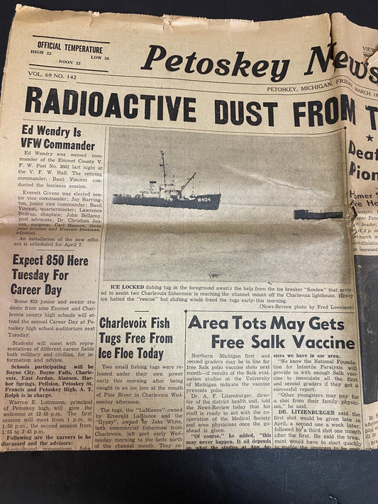 1955 Radioactive Dust From Tests hit Michigan Petoskey News review Newspaper