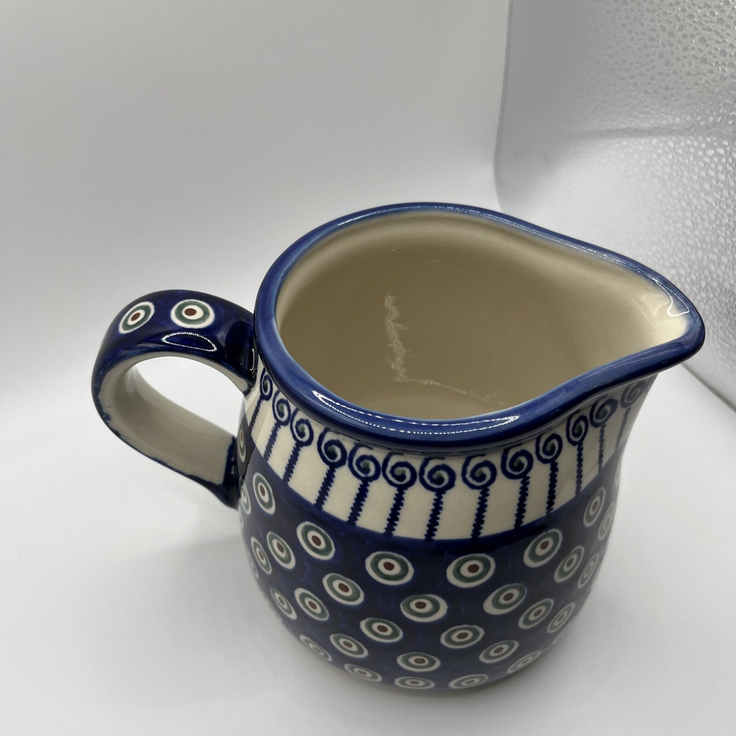 New Polish Pottery Boleslawiec Water Pitcher 5” High Blue Flower Authentic