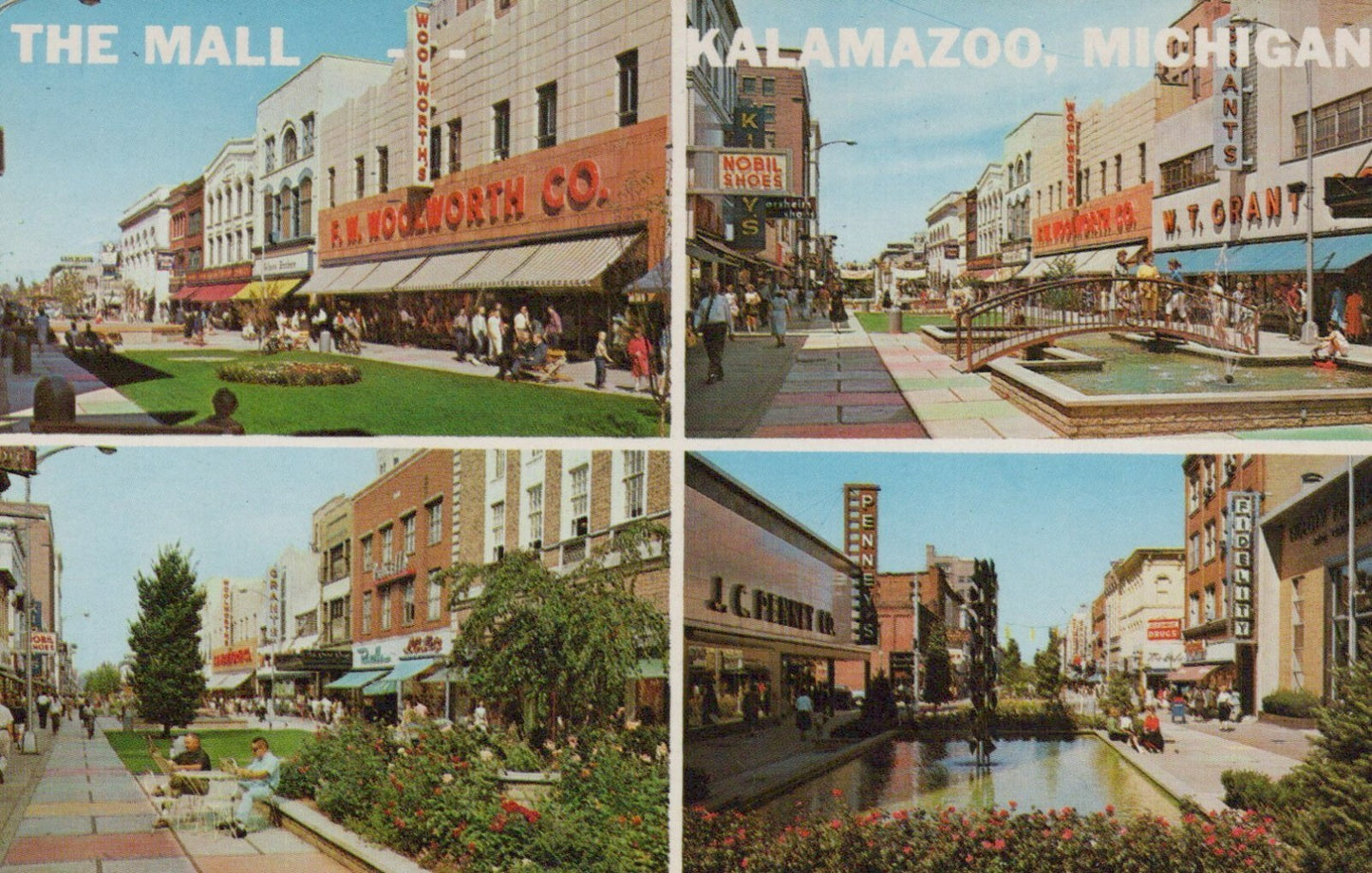 The Mall Woolworth Grant JC Penney Kalamazoo Michigan MI Mich Postcard 69398-B