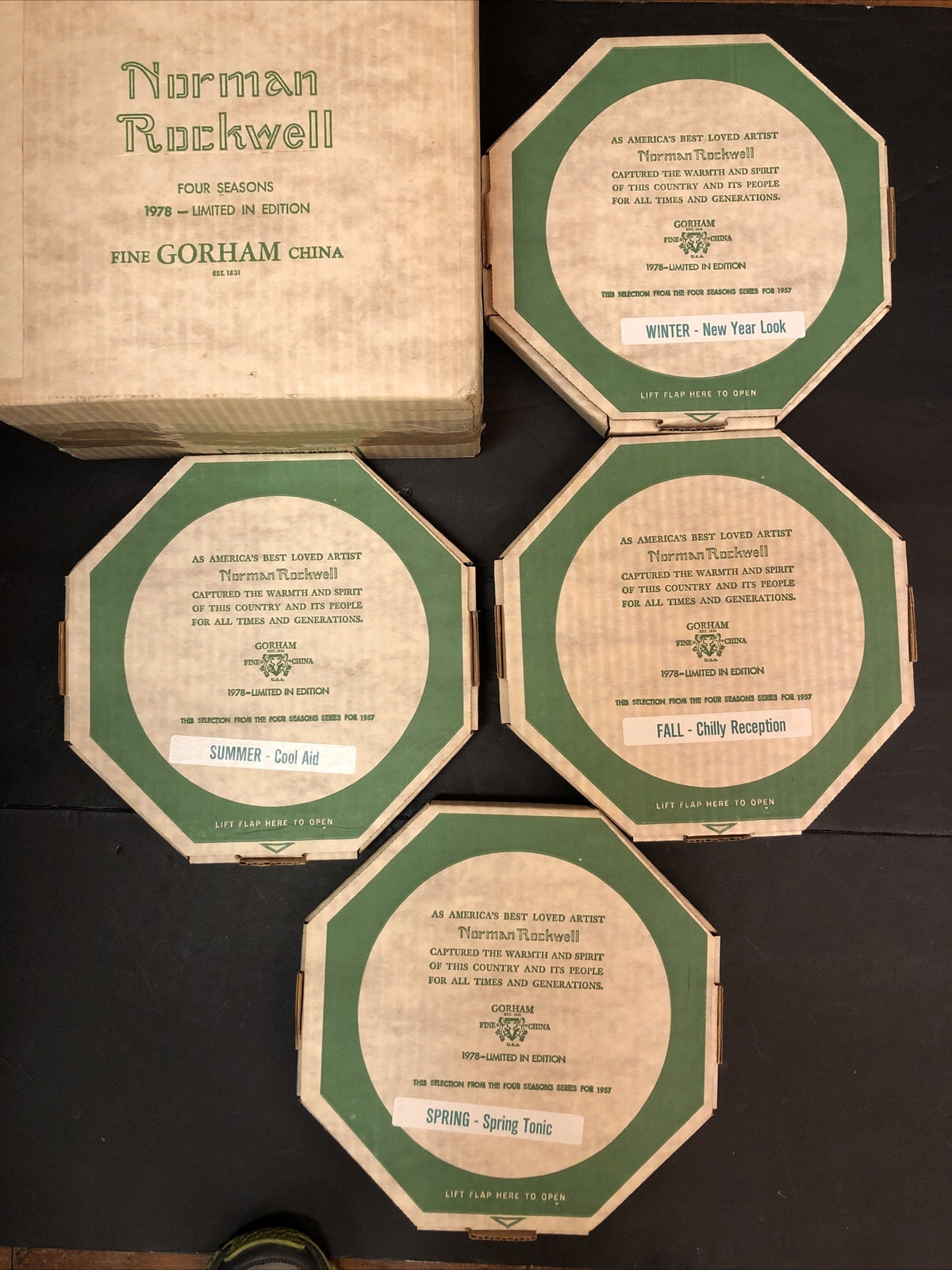  1978 Gorham Norman Rockwell Four Seasons Collector Plates Limited Edition Boxed