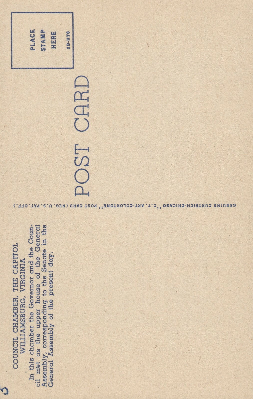 Council Chamber The Capitol Williamsburg  VA Virginia  Postcard