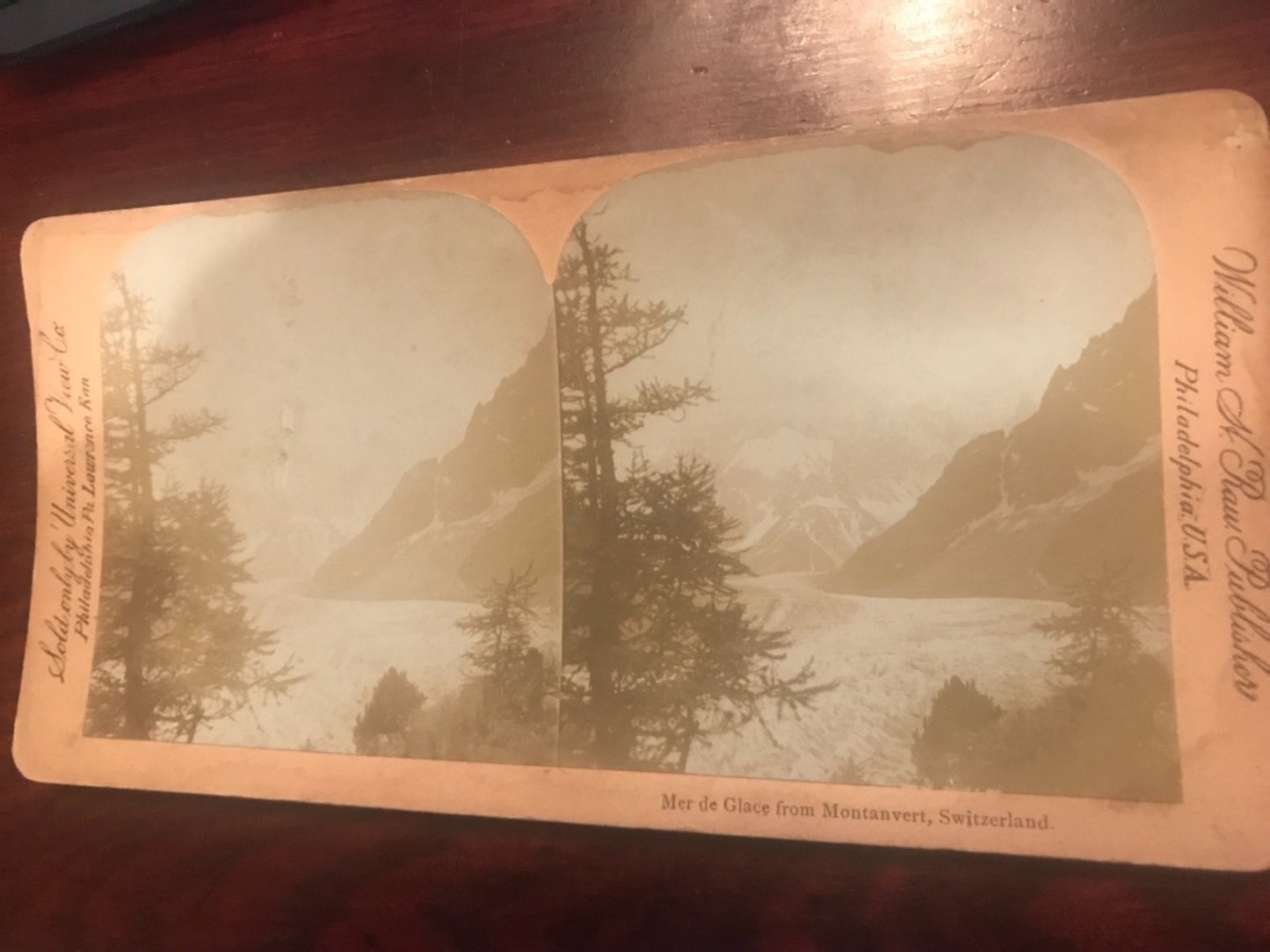 Real photo stereoview Met de GLace from Monteverdi Switzerland 