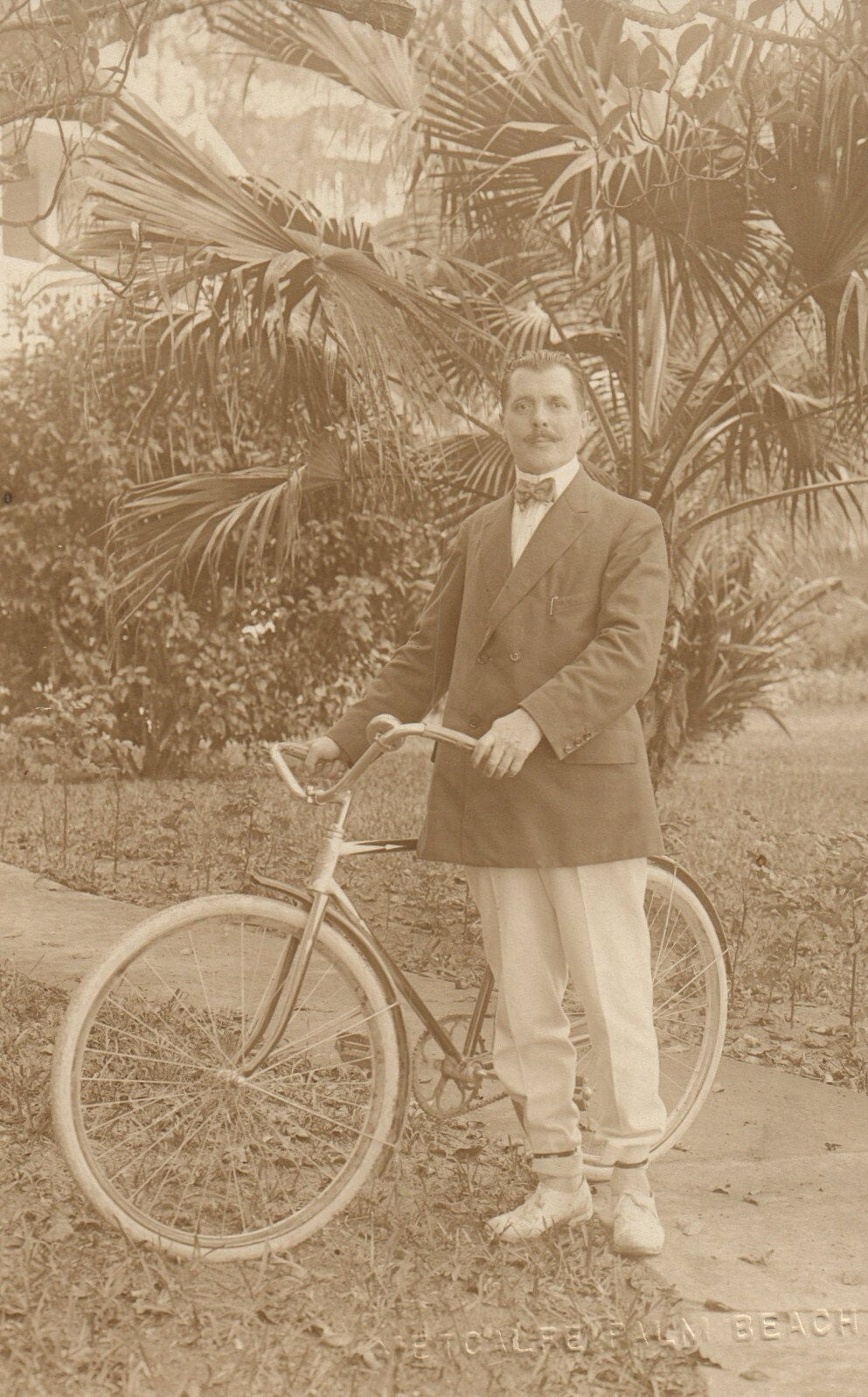 RPPC Man Riding Bicycle in Palm Beach Florida FLA FL Postcard
