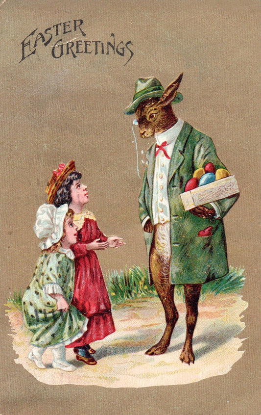 Easter Greetings Easter Rabbit Delivering Easter Eggs Vintage Easter Postcard