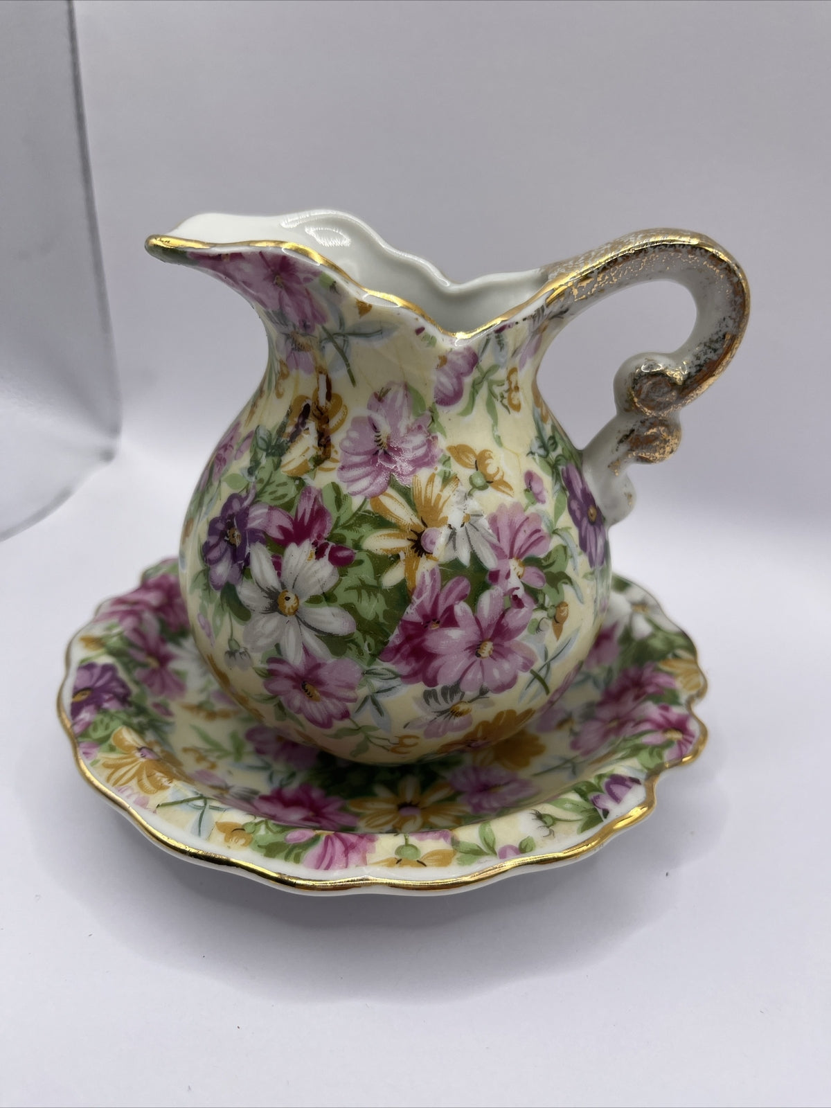 Vintage Royal Chintz Arnart 5th Ave  Creamer Pitcher And Saucer