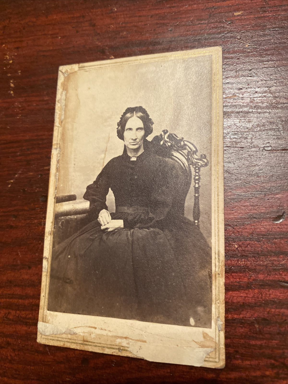 Real Photo CDV Victorian Woman Hair Up Period Clothing