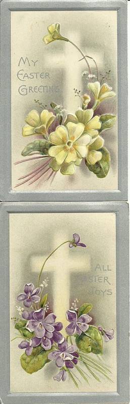 Set of 2 Davidson Bros Purple Violet Easter Postcards