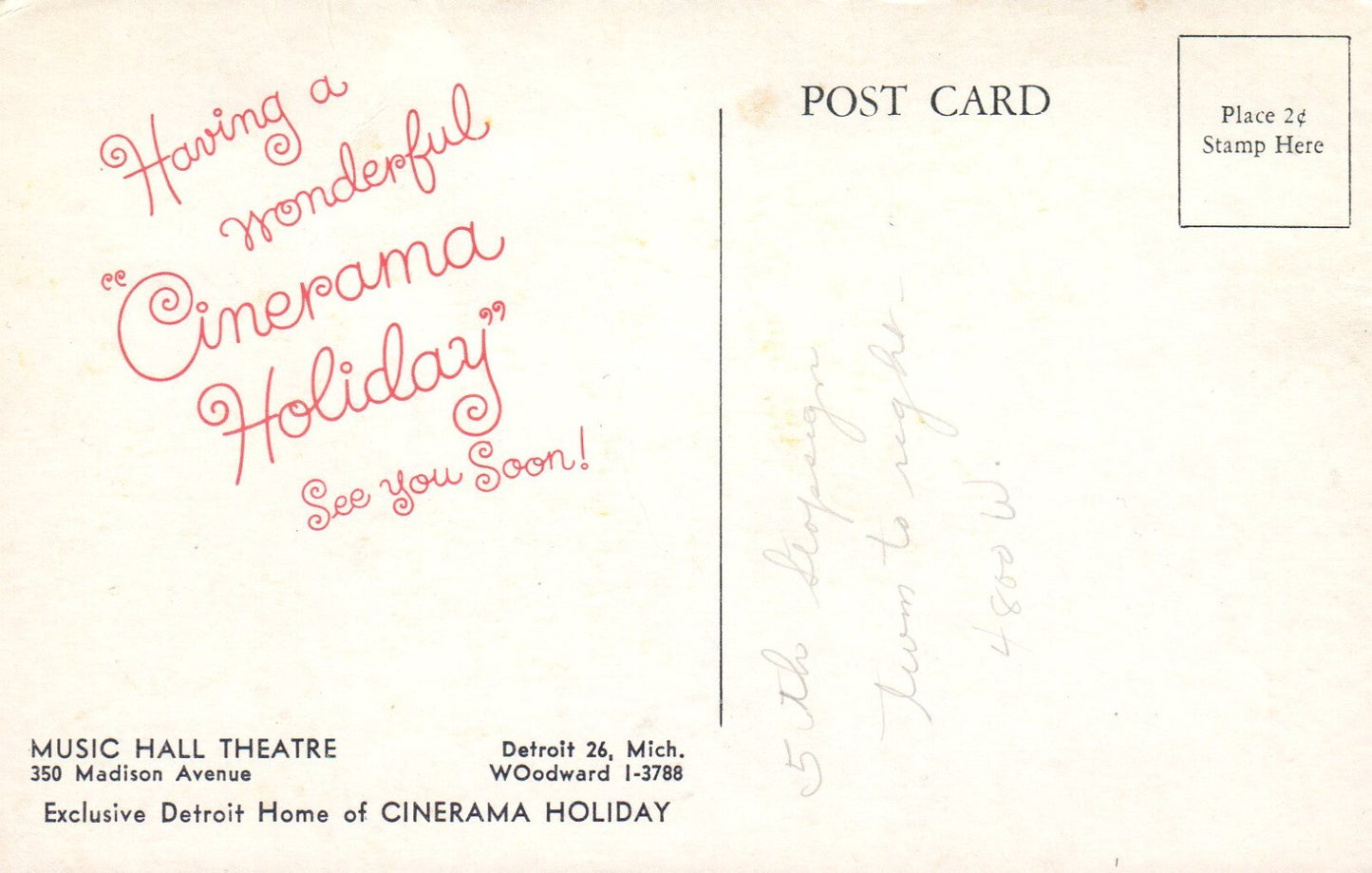 Detroit Music Hall Theatre Holiday Presentation MI Michigan Mich Postcard