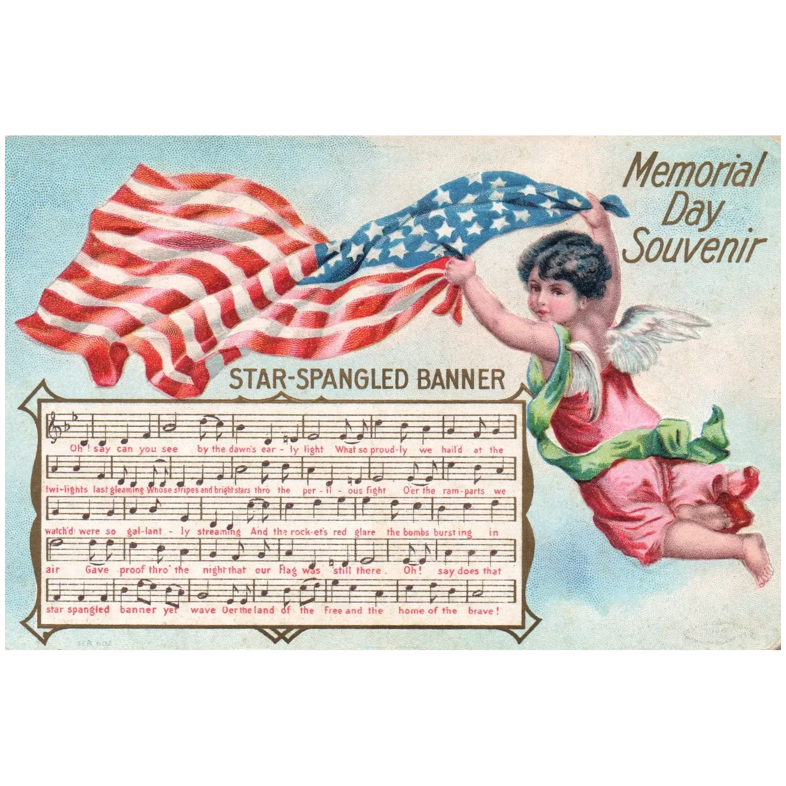 Memorial Day Souvenir Star-Spangled Banner Flag Vintage Patriotic Postcard