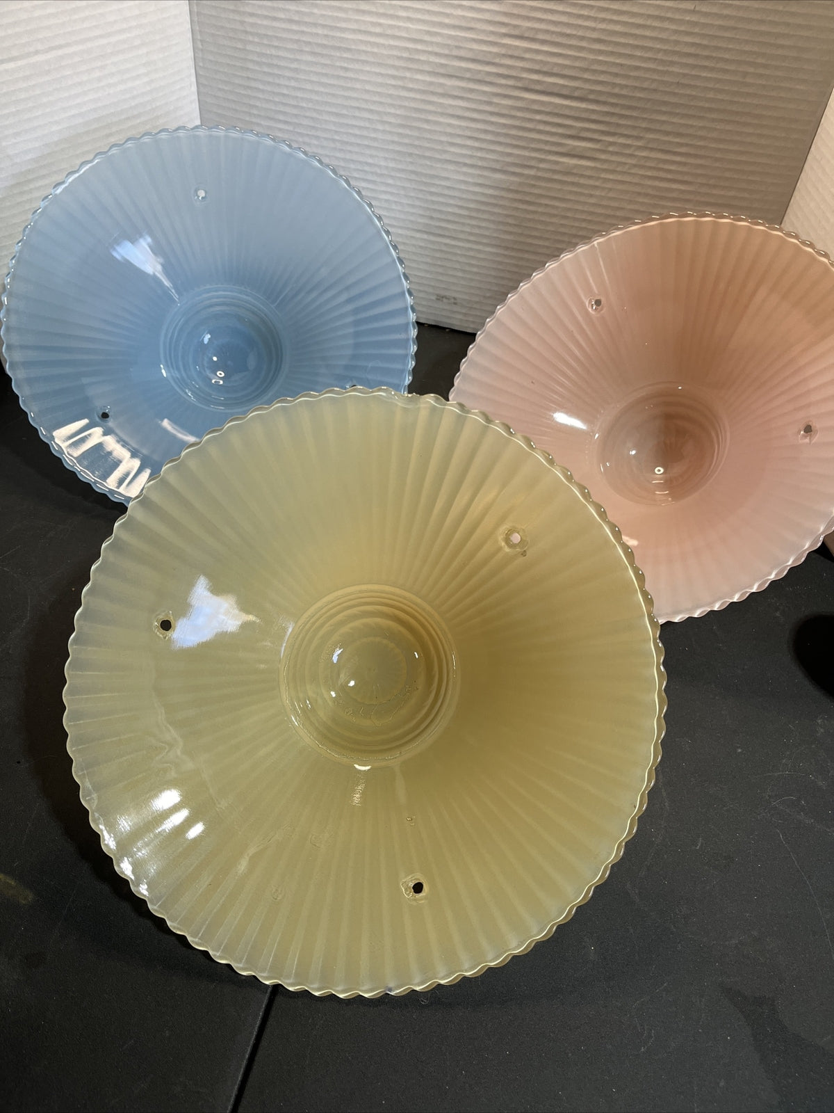 Vintage 11” Glass Shade 3 Hole Flush Mount Light 