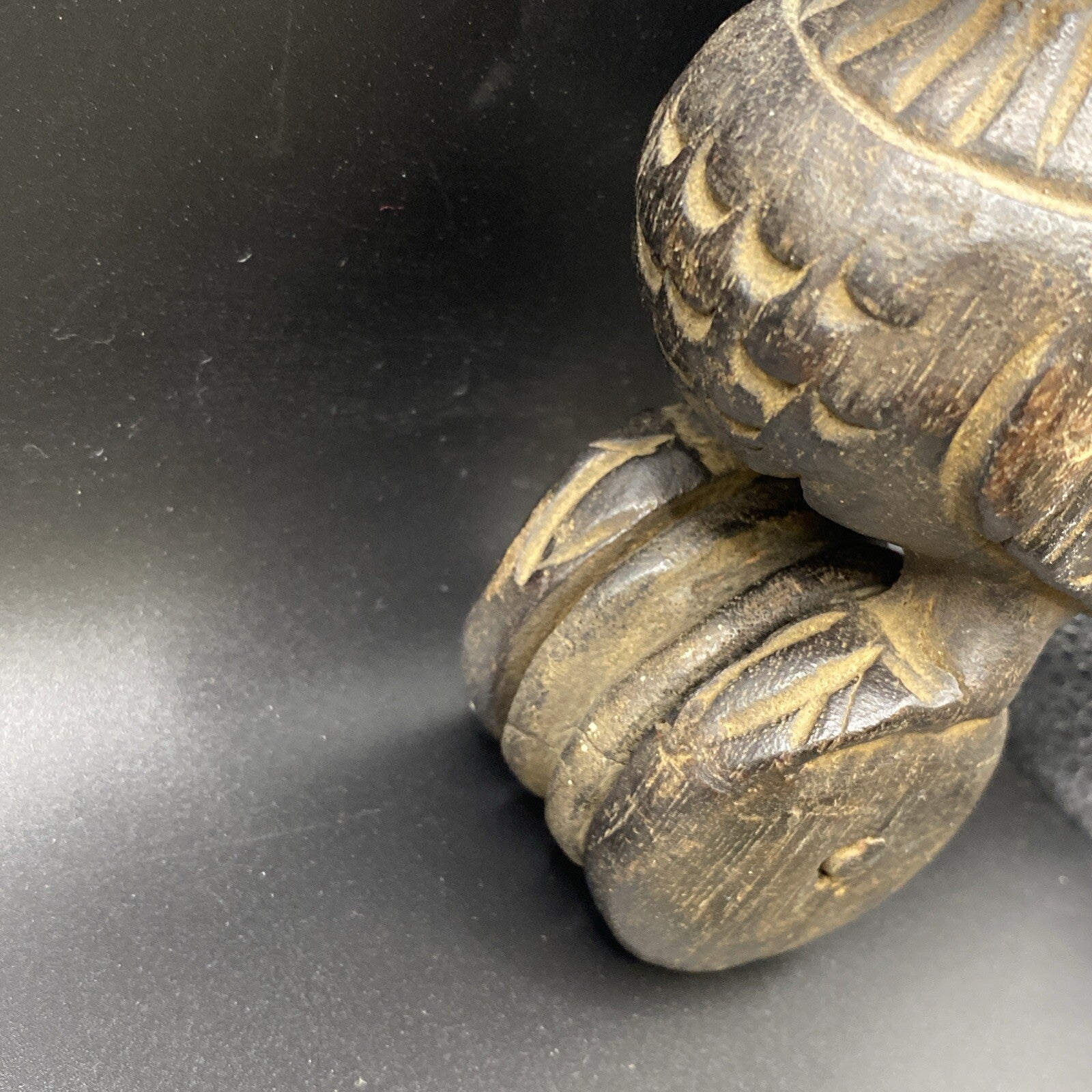 8" Antique Primitive Carved Wood Weaving Loom Pulley  Burmese Burma Bird