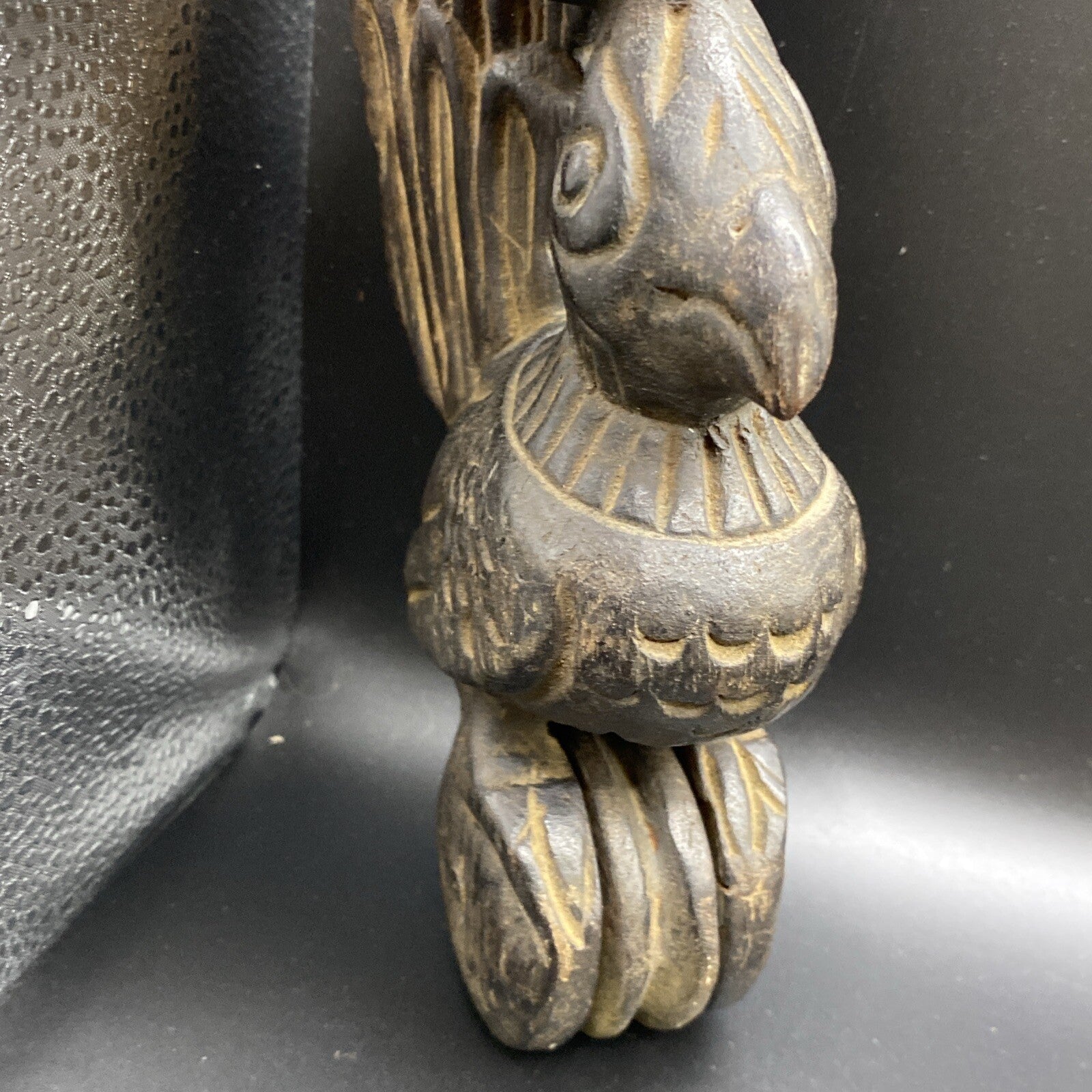 8" Antique Primitive Carved Wood Weaving Loom Pulley  Burmese Burma Bird