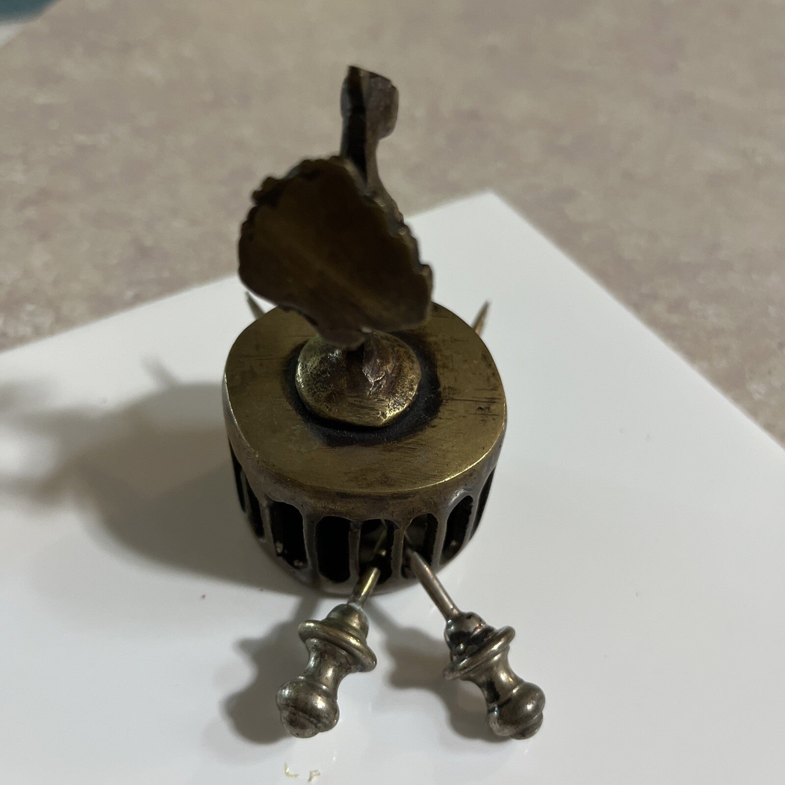 Vintage India Brass Peacock Figure Foot Scrubber 3" Tall x 1-1/2"