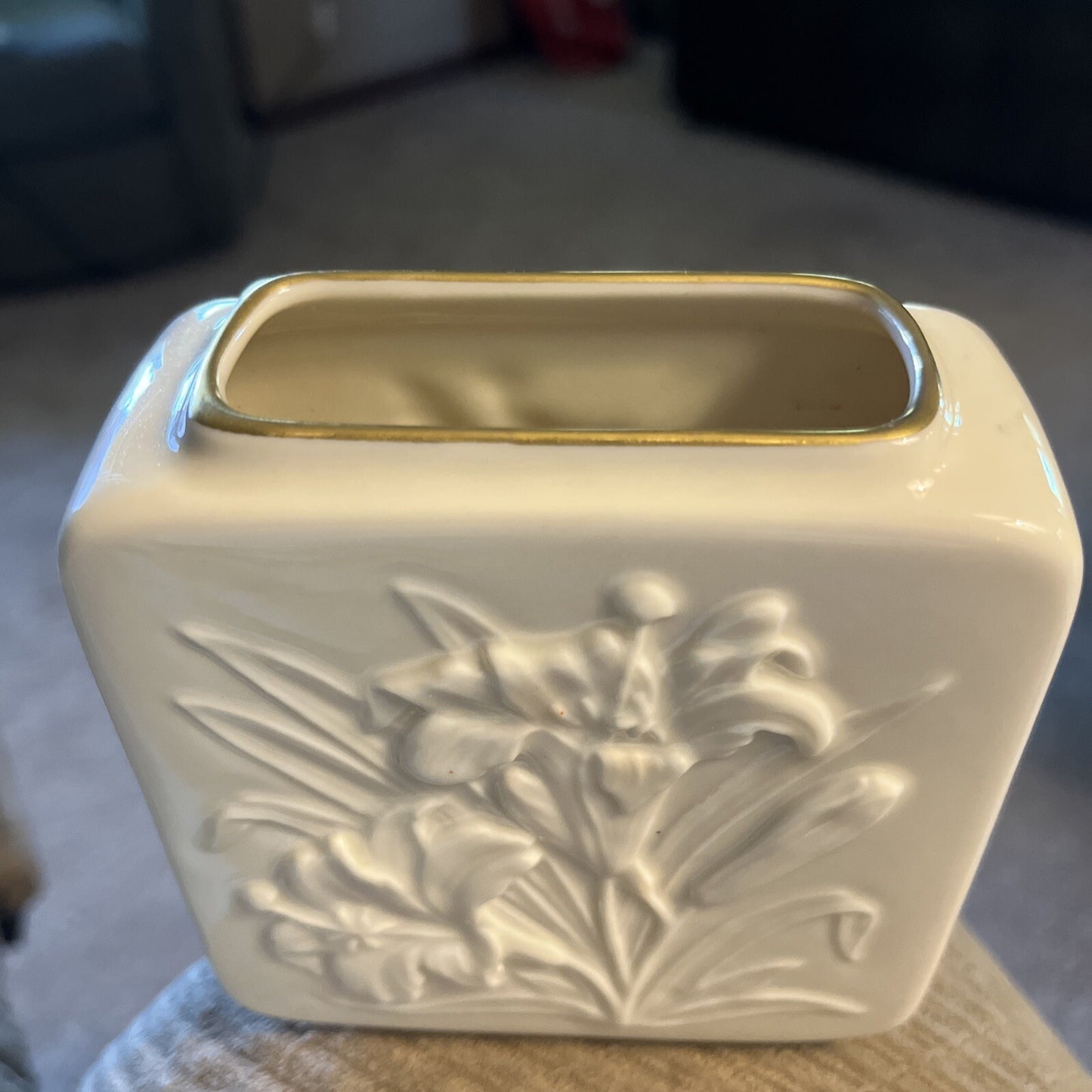 Lenox China Tiger Lily Square Vase Trimmed 24K Gold No Box