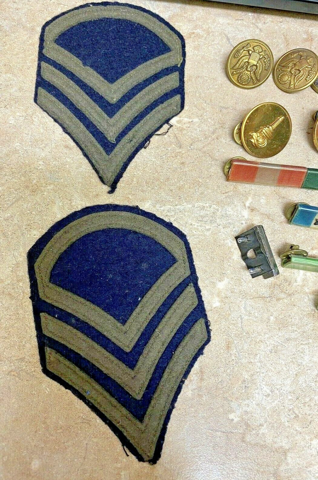 Vintage lot of  Military Stripes Rank Bars Stars 1 2 & 3 plus 3 patches Buttons 