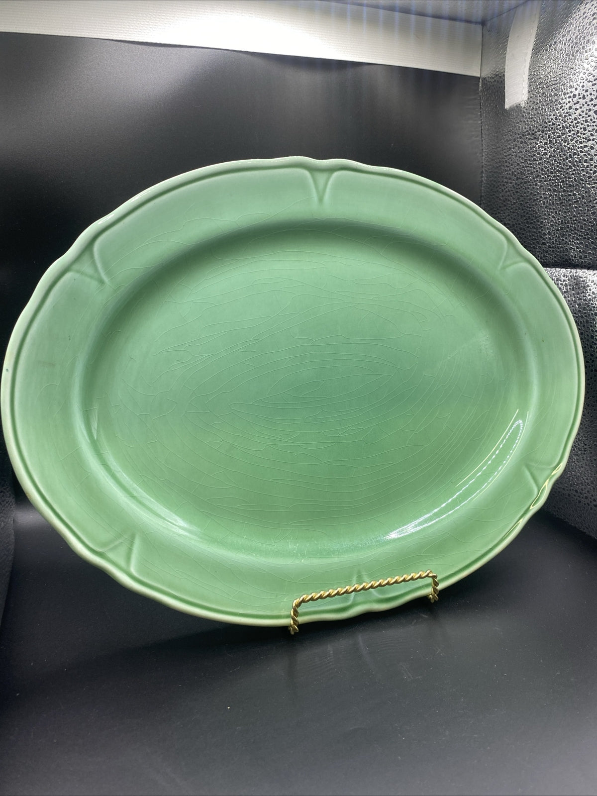 13.5 Oval Platter Vintage Mount Clemens Petal LIGHT Green 1930's Petalware