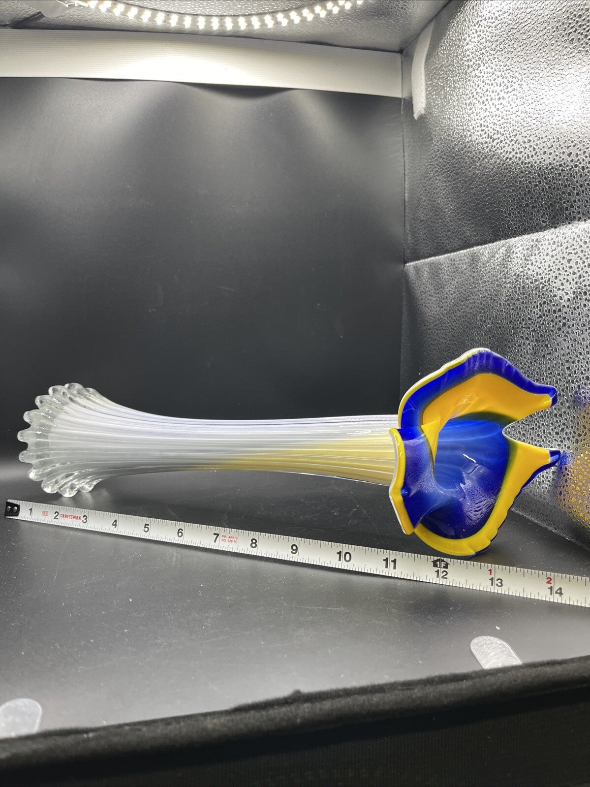 Vase Hand Blown Blue Cobalt Art Glass Jack in the Pulpit  Ribbed Tulip