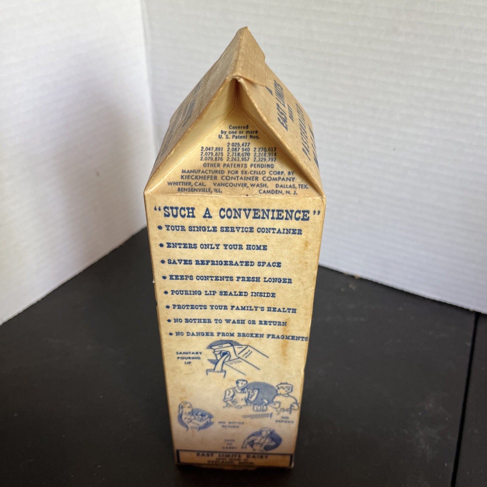 Vintage East Limits Dairy One Quart Waxed Milk Carton Unused