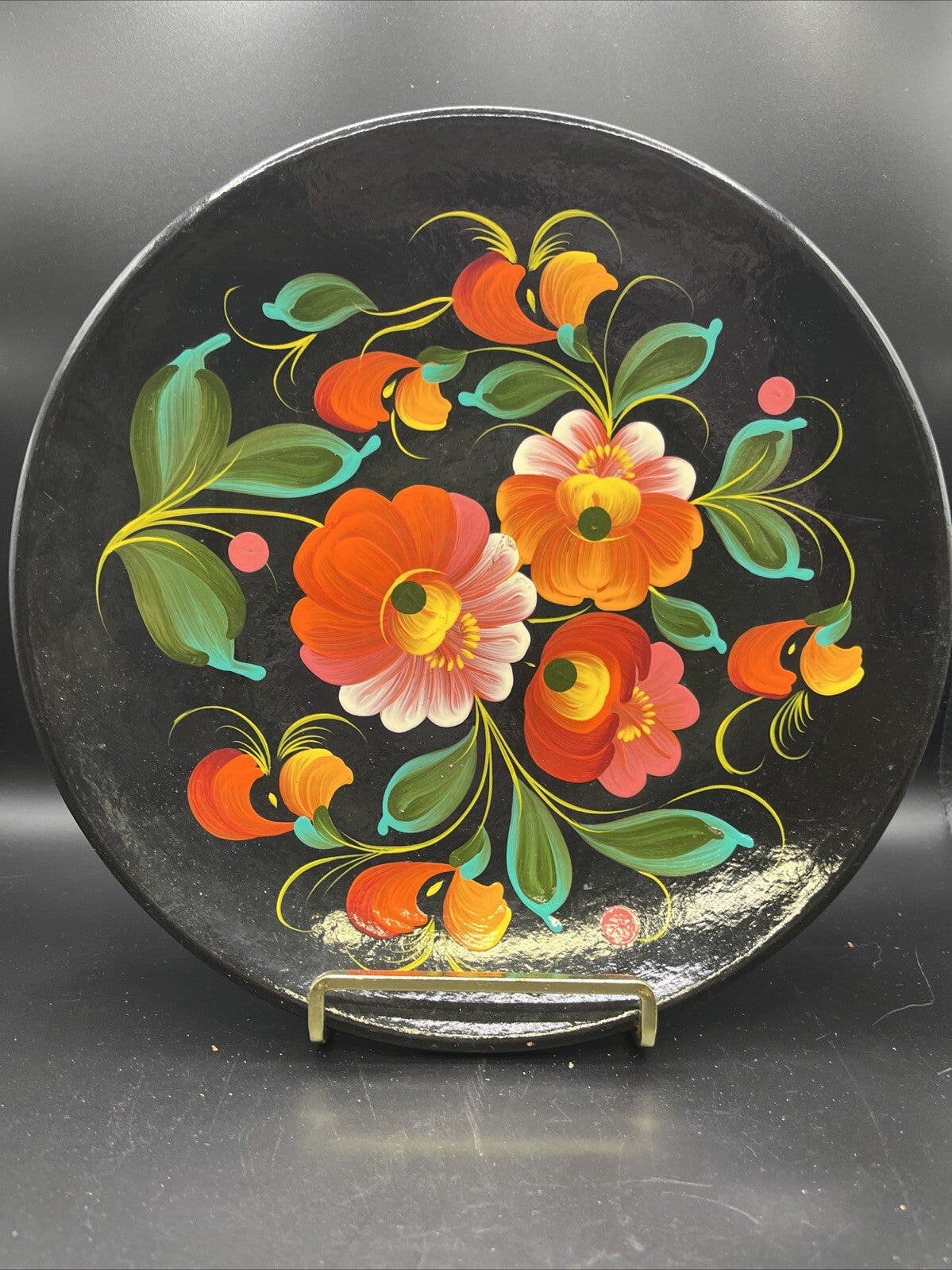 Vintage Wooden Hand Painted Floral Wall Plate Made In USSR Set Of 4