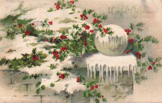 John Winsch A Joyful Christmas Silk Holly Vintage Postcard