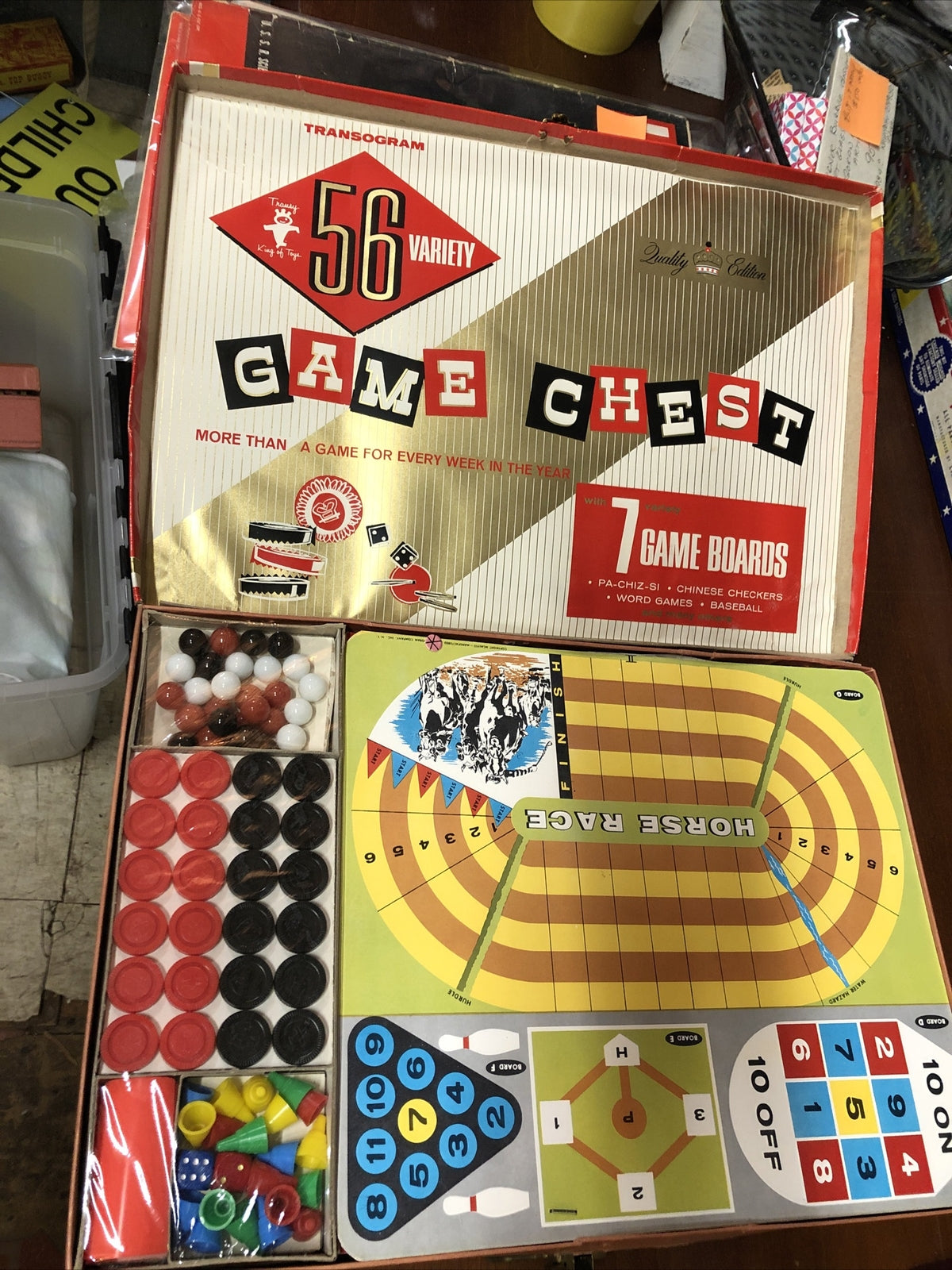 Vintage 1958 Transogram 56 Variety Game Chest w/Boards Cards & More COMPLETE