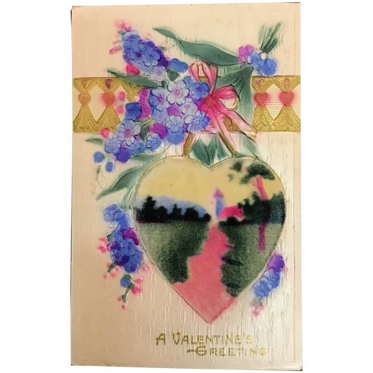 Colorful Valentines Day Postcard with Soft Fabric Heart on the Front Postcard