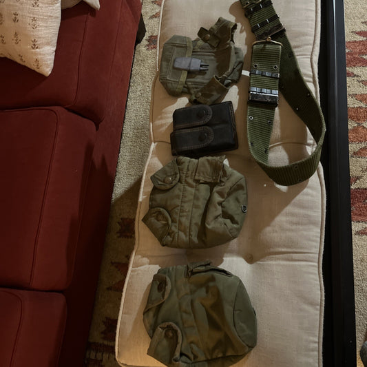 United States Military Belt w/ Pouch, Double Knife Holder & 2 Canteen Holders.