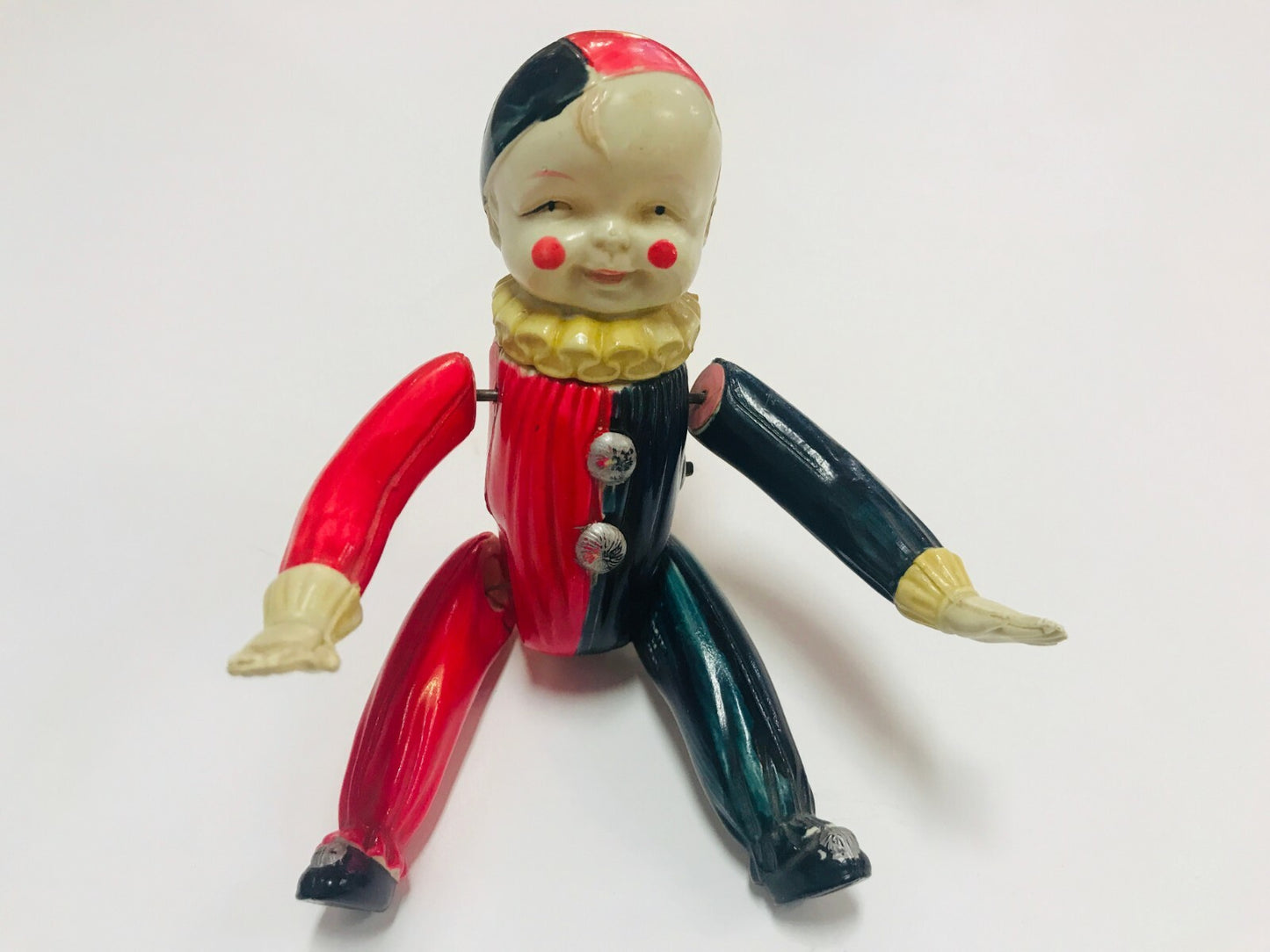 Vintage Toy Clown with Red black Clown Suit yellow Ruffles