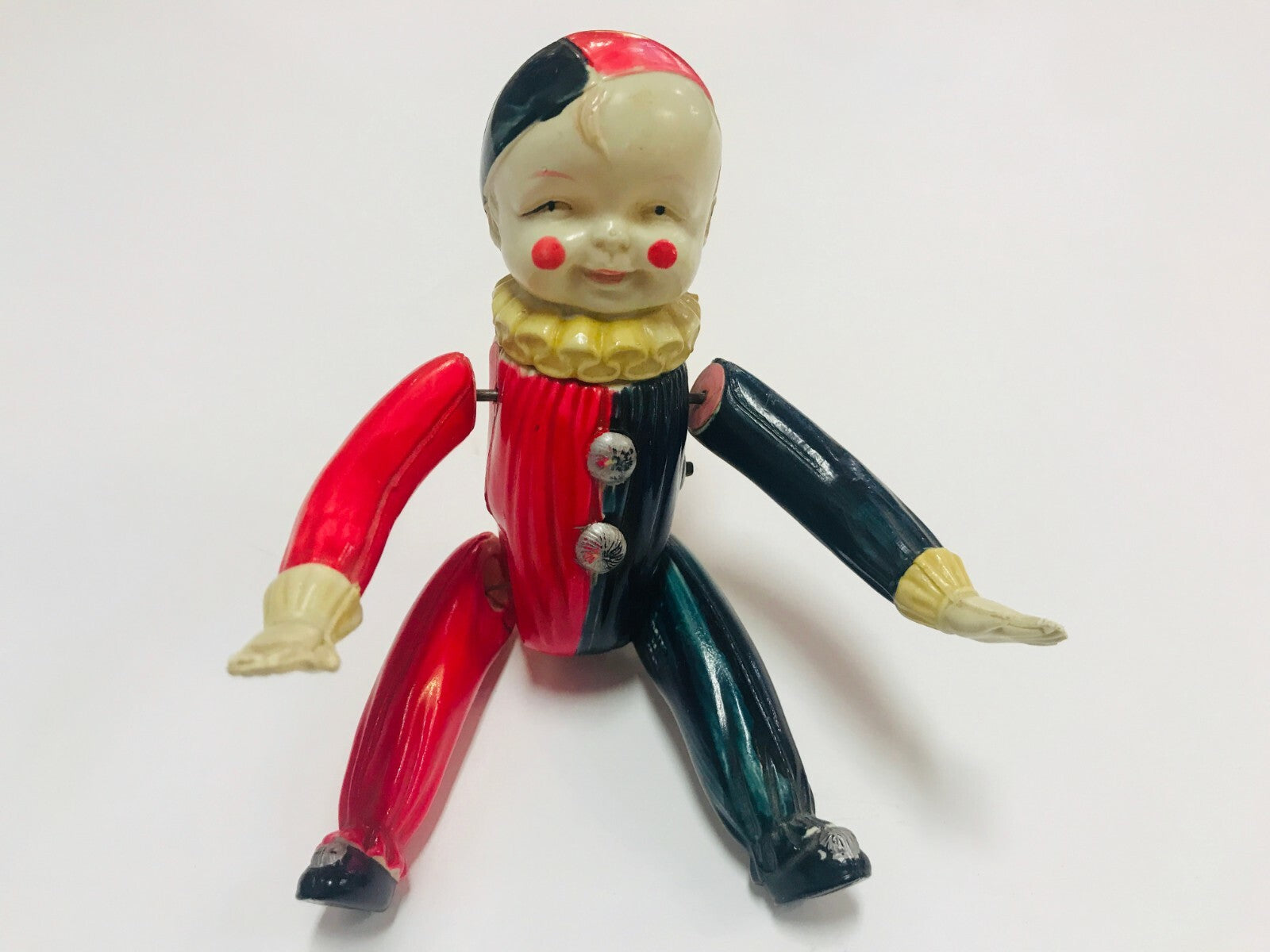 Vintage Toy Clown with Red black Clown Suit yellow Ruffles