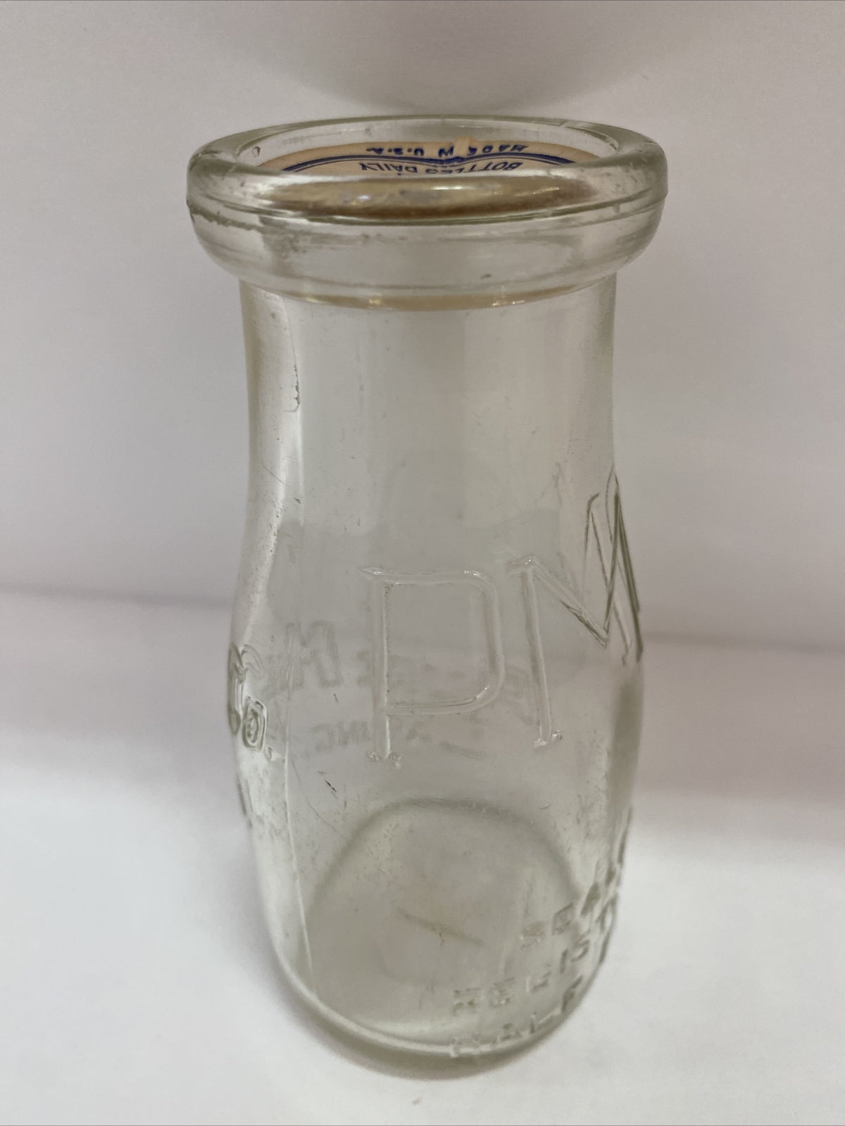 Pure Milk Dairy Co Lansing MI Michigan 1/2 pt half pint milk bottle clear PM Co
