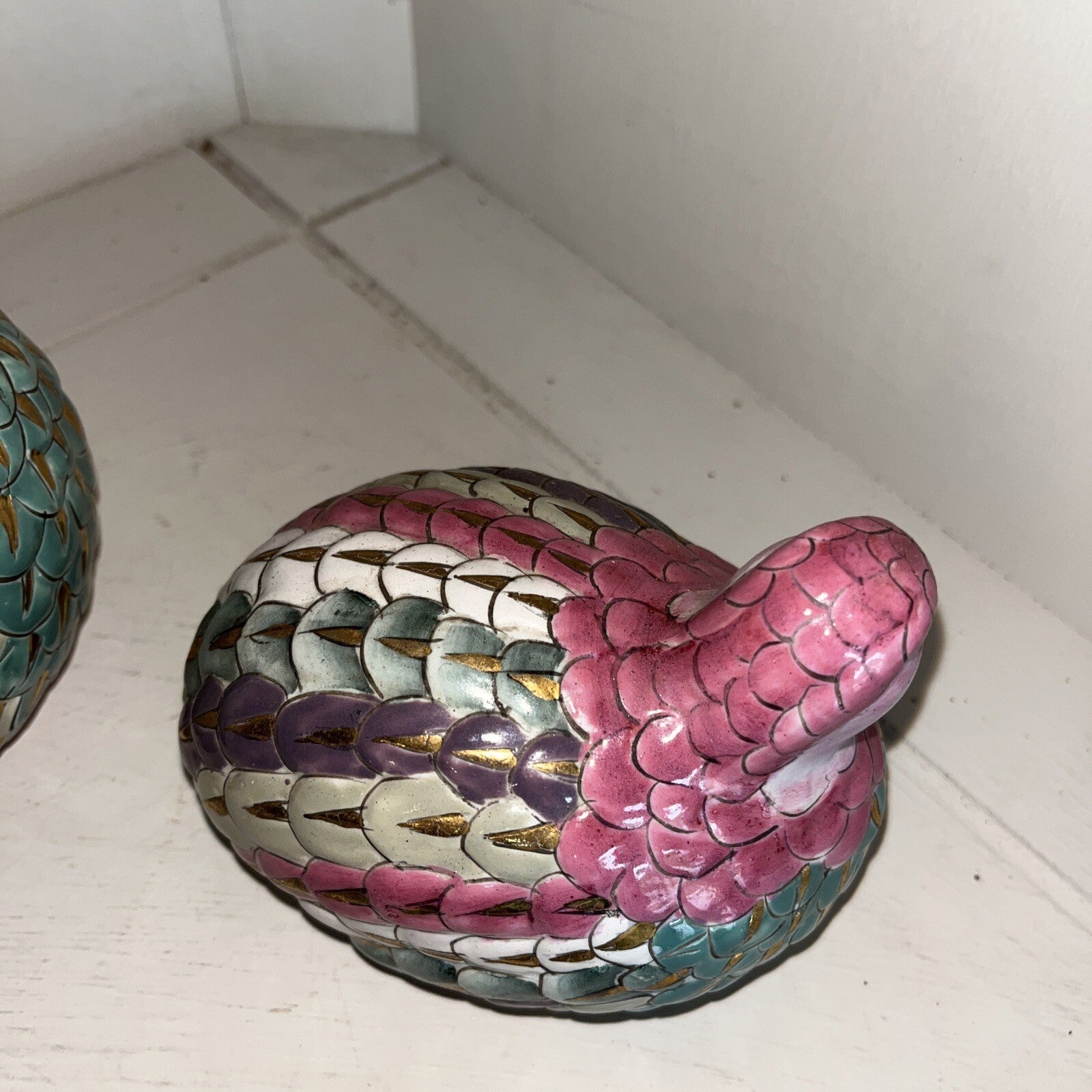 Beautiful Hand Painted Chinese Quail Birds Figurine 