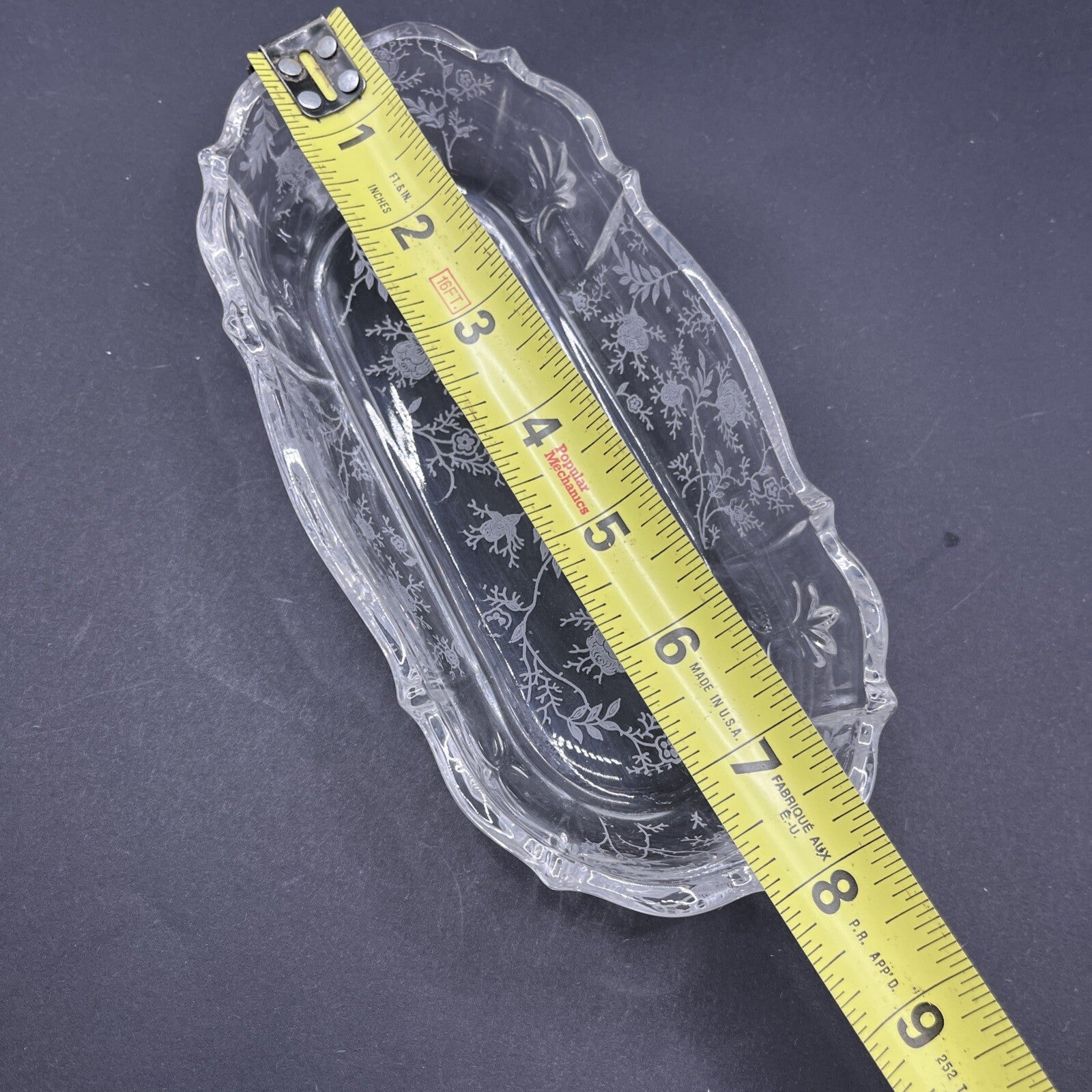 Fostoria Clear Chintz Etched Baroque 8" Pickle Dish