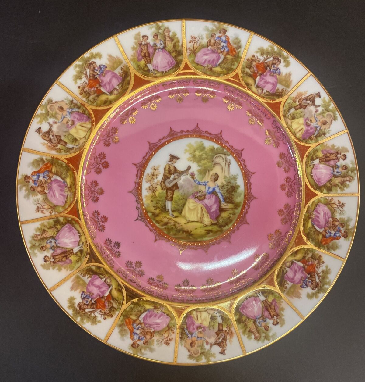 11 JK Carlsbad Bavaria Courting Couple Signed Fragonard Large Hand Painted Plate