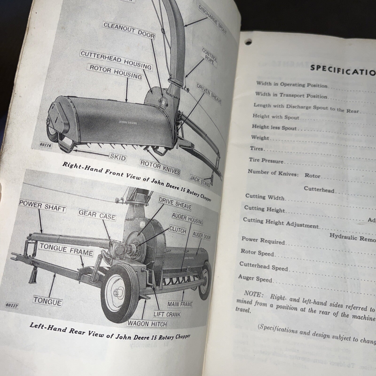 Vtg John Deere 15 Rotary Chopper, OM-E30-857 Operator's Manual