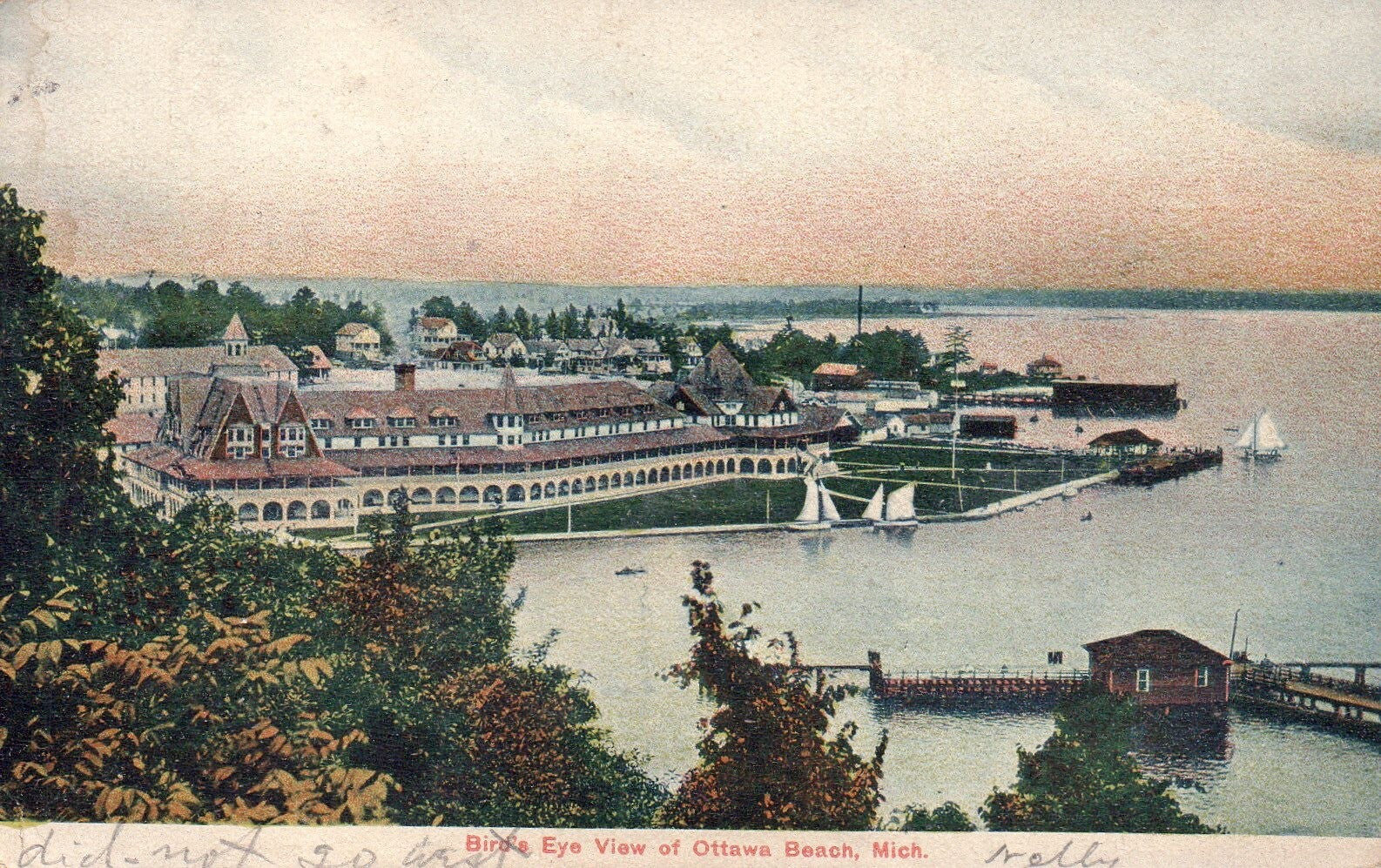Bird's Eye View of Ottawa Beach in Holland Michigan Vintage Postcard