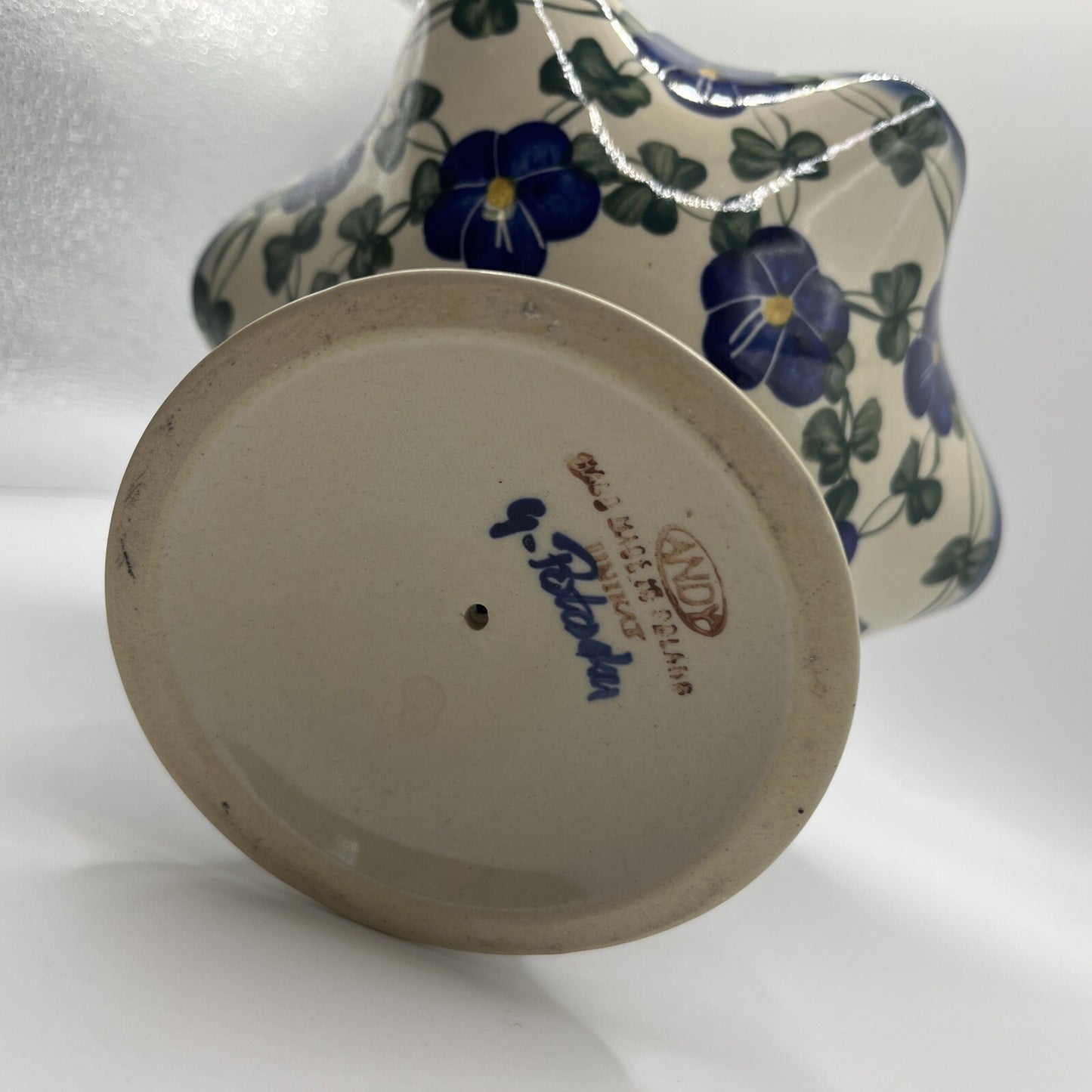 Polish Pottery Bowl With Pedestal Unikat Hand Painted Fluted Fruit Candy Dish