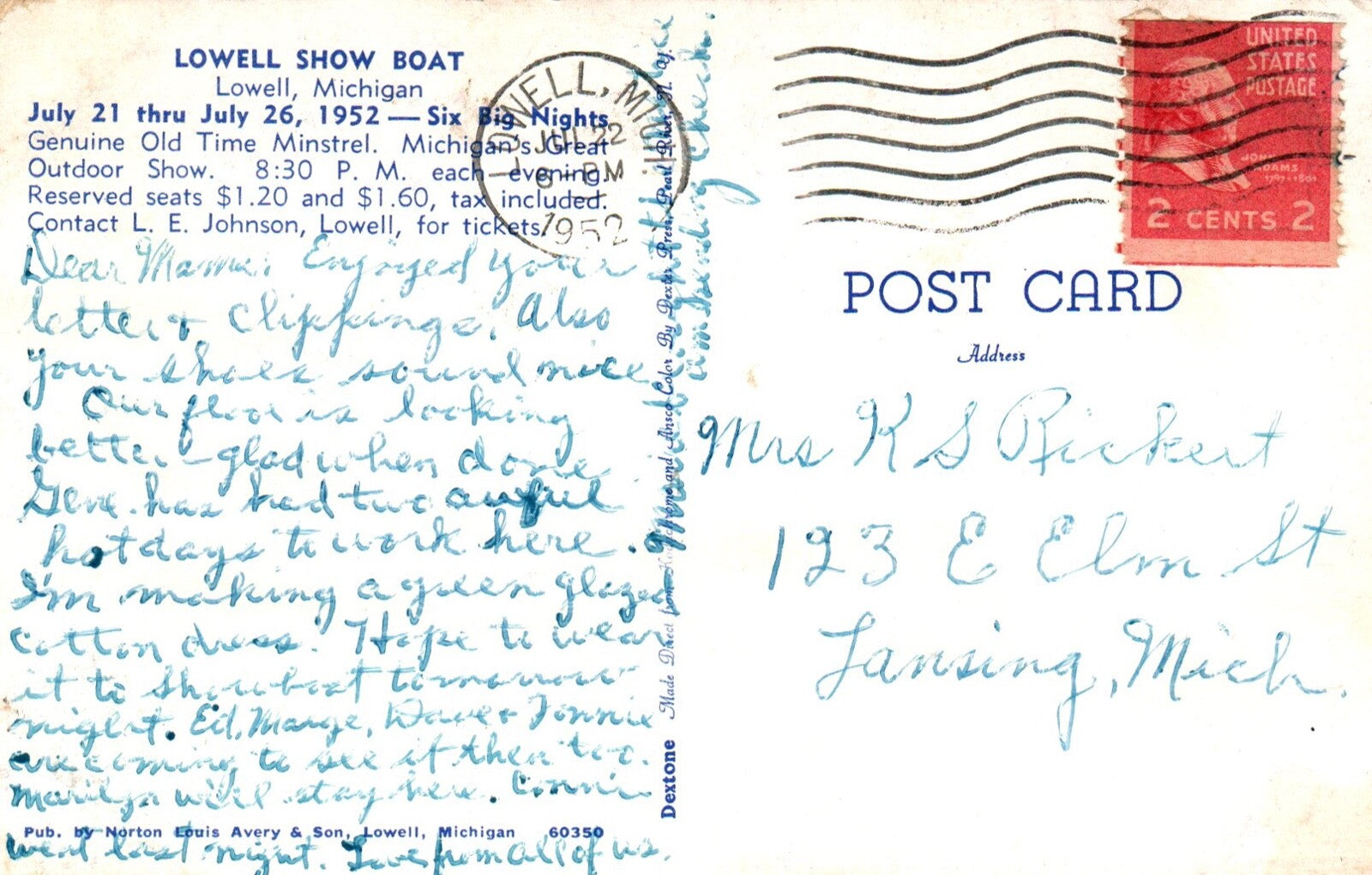 Lowell ShowBoat Michigan's Great Outdoor Show in Lowell Michigan MI Postcard