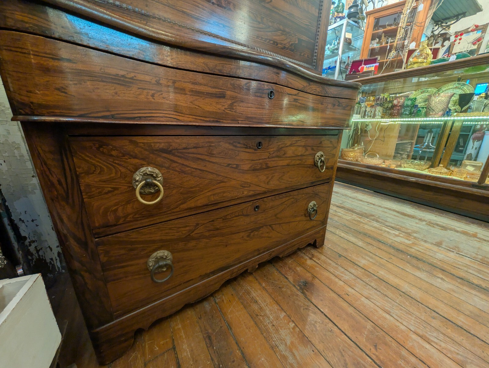 Victorian Antique Rosewood Grained Walnut Secretary Desk & Bookcase