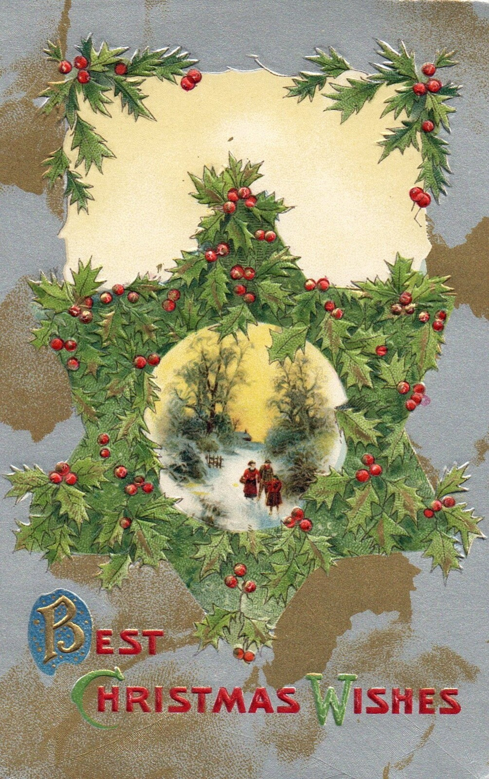 John Winsch Best Christmas Wishes Family Walking In Snow Vintage Postcard